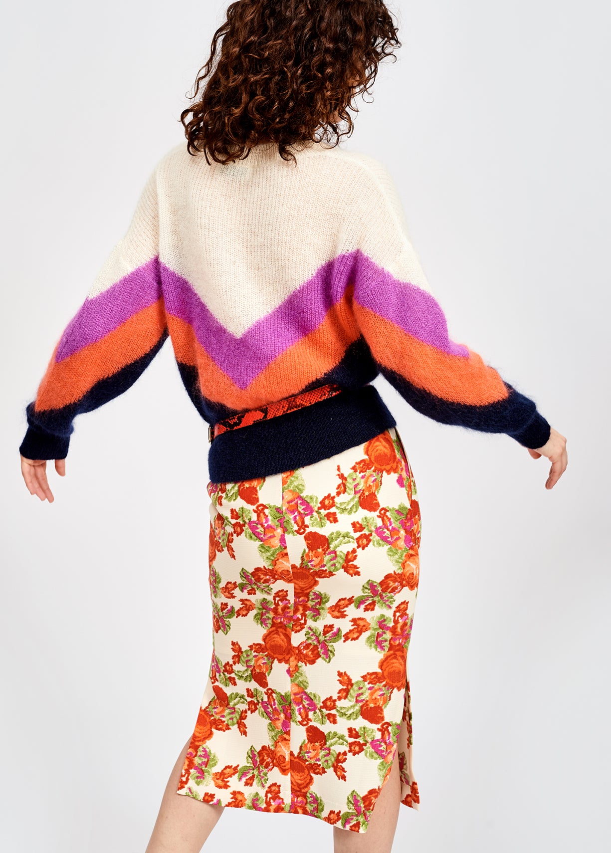 Orange and red flower print side slit skirt RE—SSENTIEL | Essentiel second hand