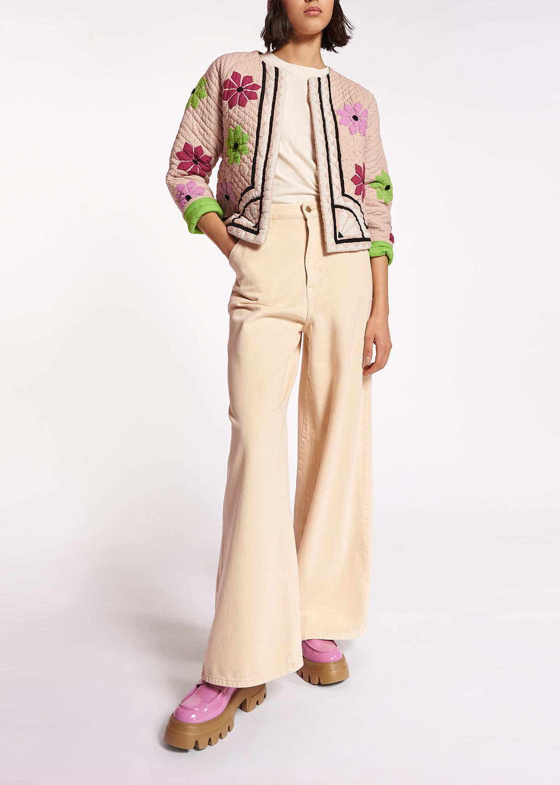 Off-white quilted jacket with flower patches RE—SSENTIEL | Essentiel second hand