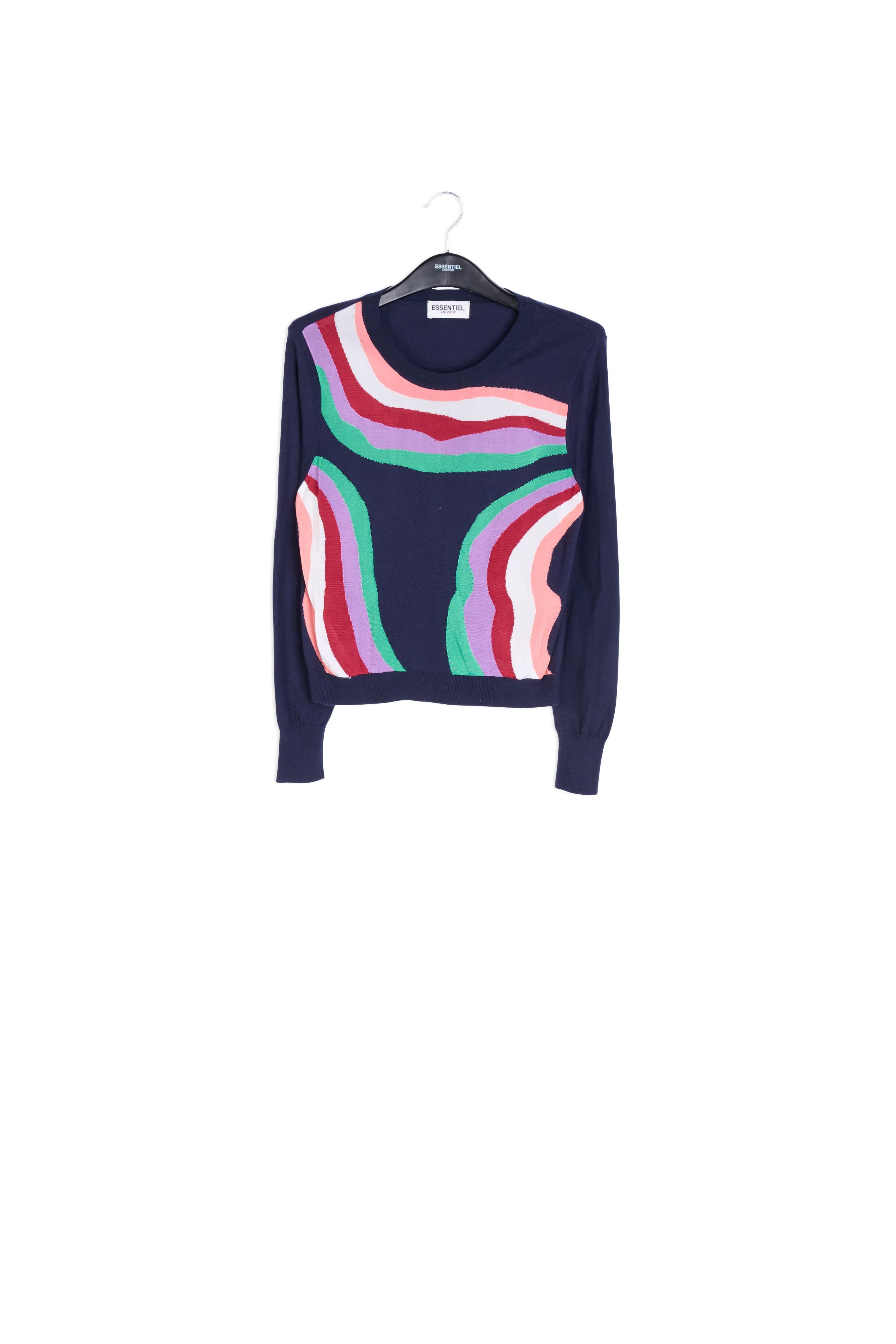 Navy blue sweater with swirling stripes RE—SSENTIEL | Essentiel second hand