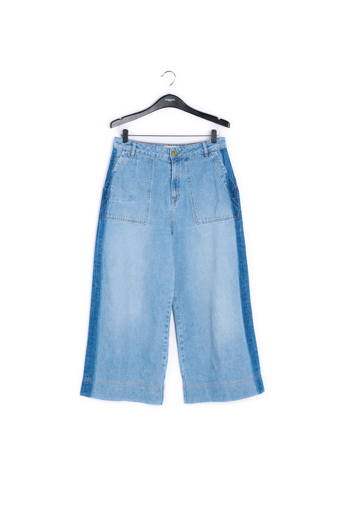 Stone washed blue wide jeans with side stripe RE—SSENTIEL | Essentiel second hand