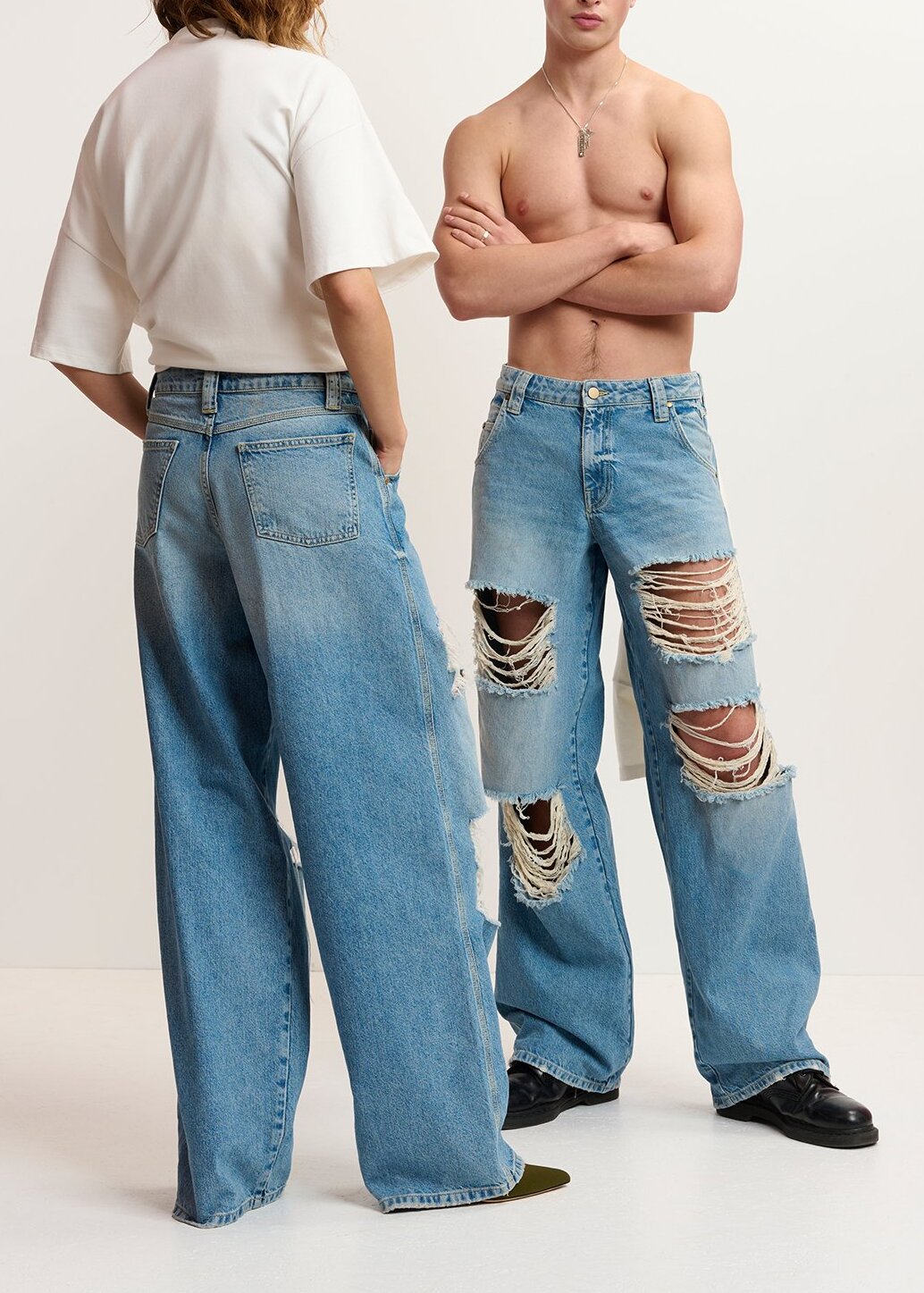 Distressed wide-leg blue jeans RE—SSENTIEL | Essentiel second hand