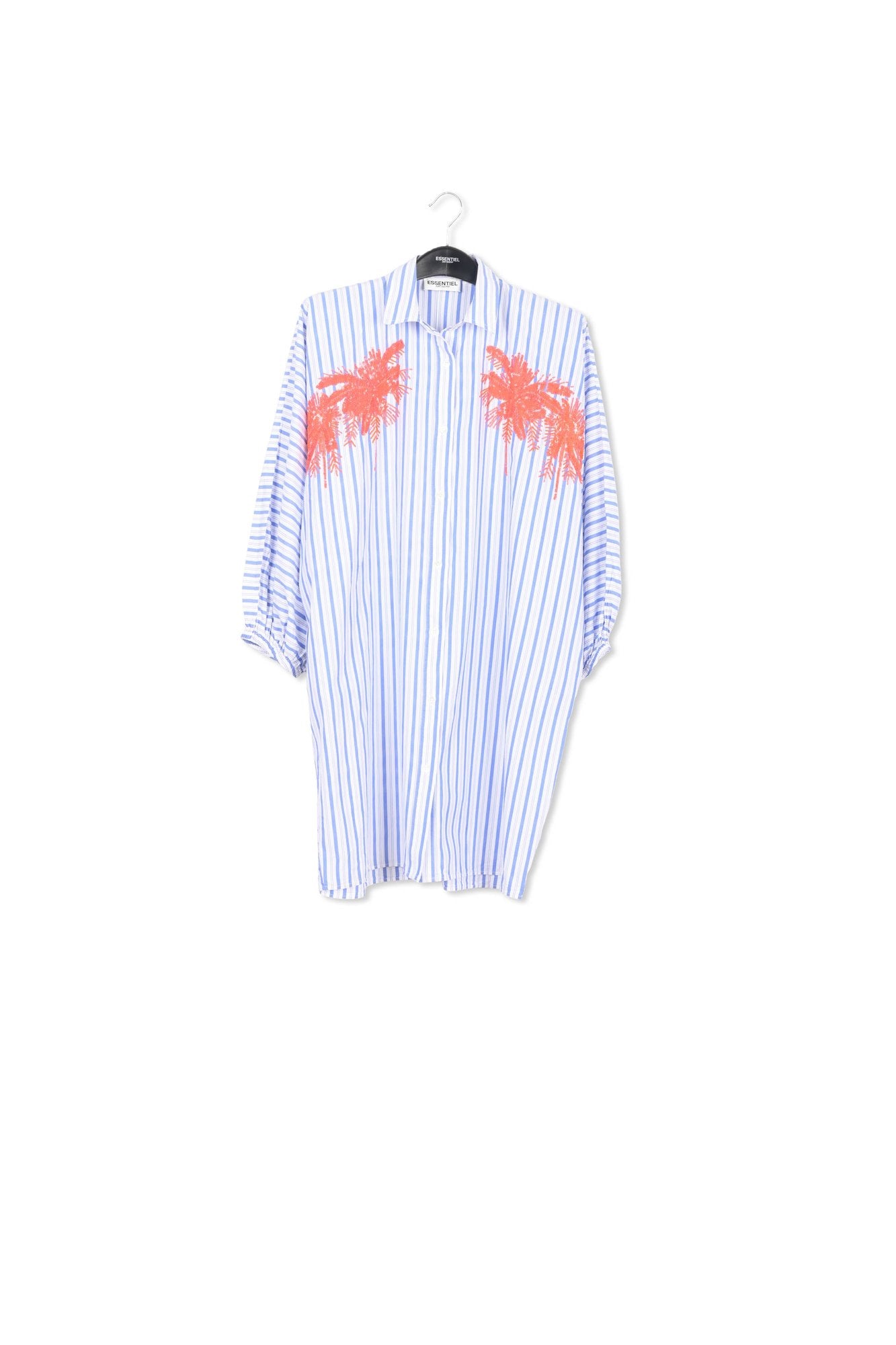 Blue and white striped cotton mini shirt dress with embroidery RE—SSENTIEL | Essentiel second hand