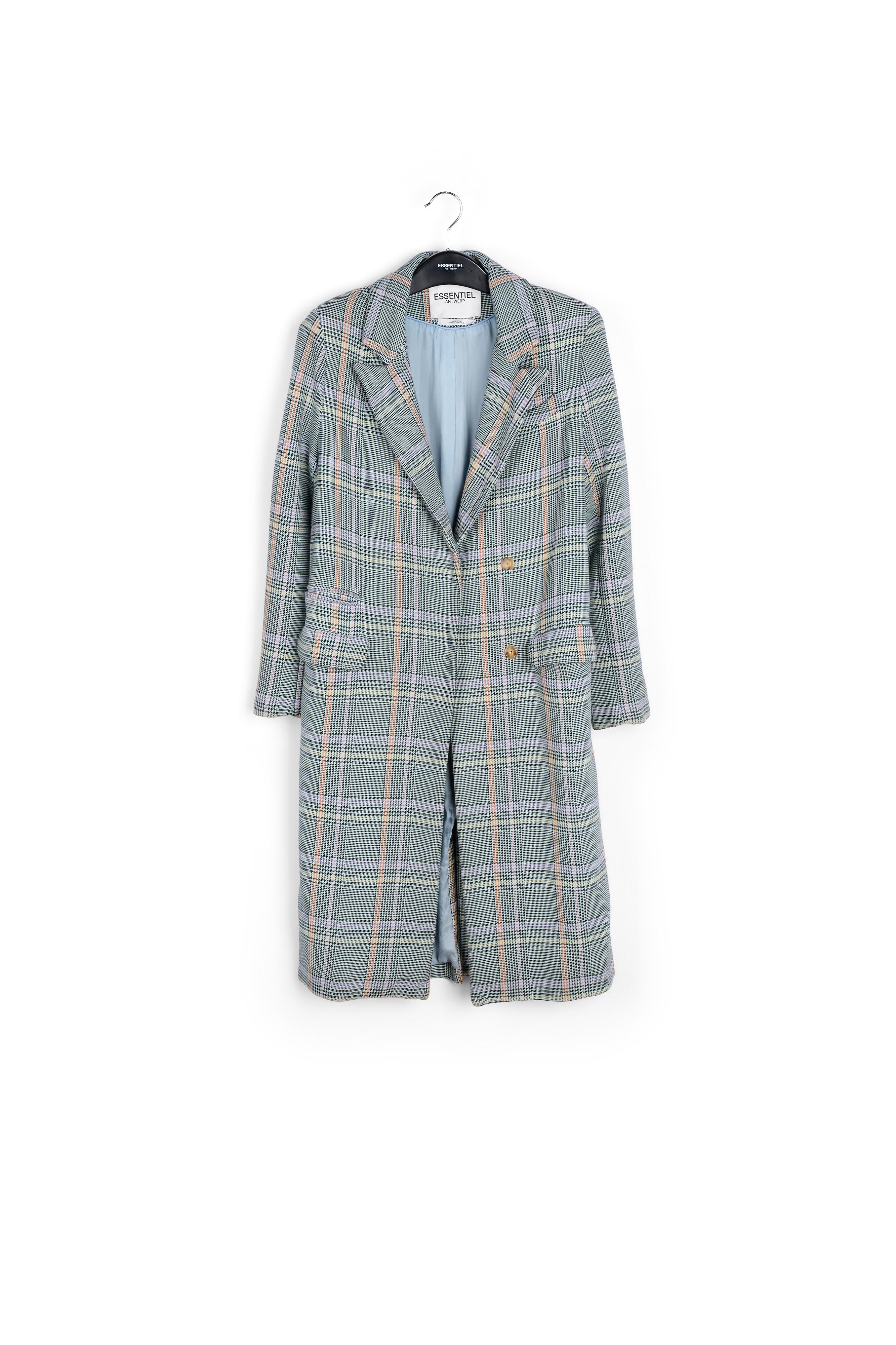 Dark green plaid double-breasted coat RE—SSENTIEL | Essentiel second hand
