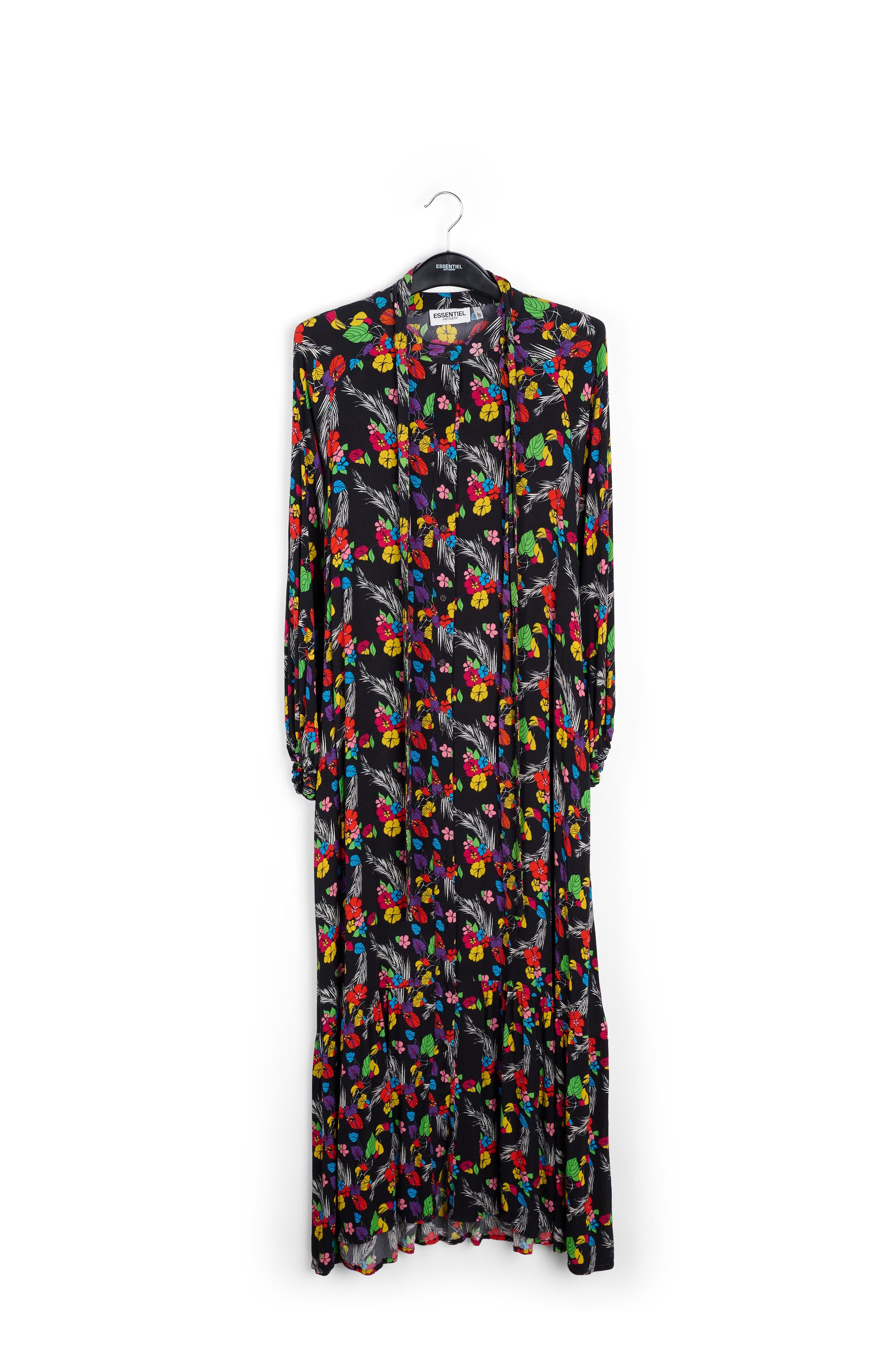 Black tropical print maxi dress RE—SSENTIEL | Essentiel second hand