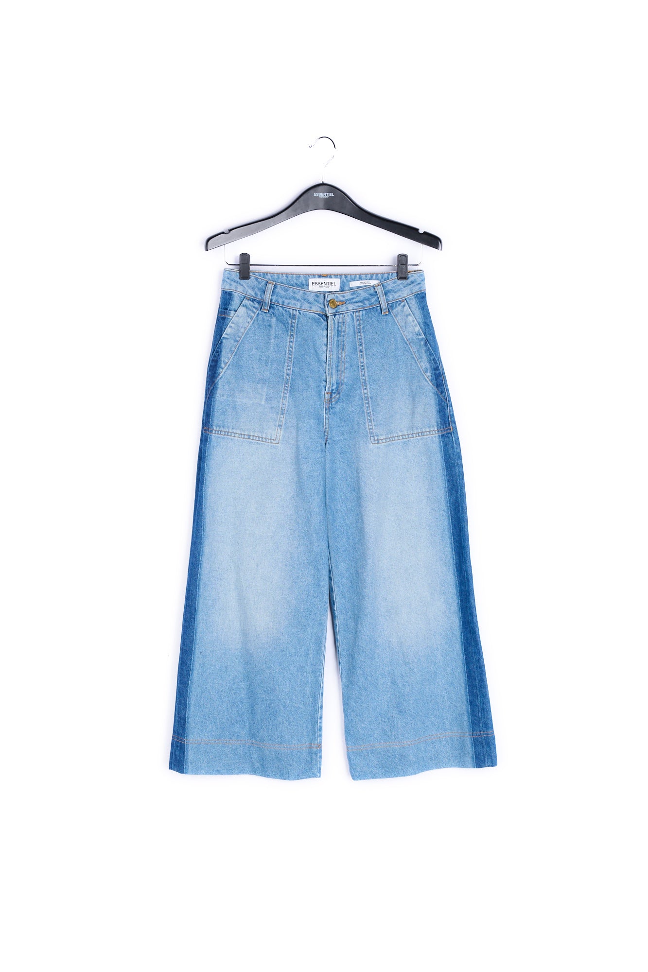 Stone washed blue wide jeans with side stripe RE—SSENTIEL | Essentiel second hand
