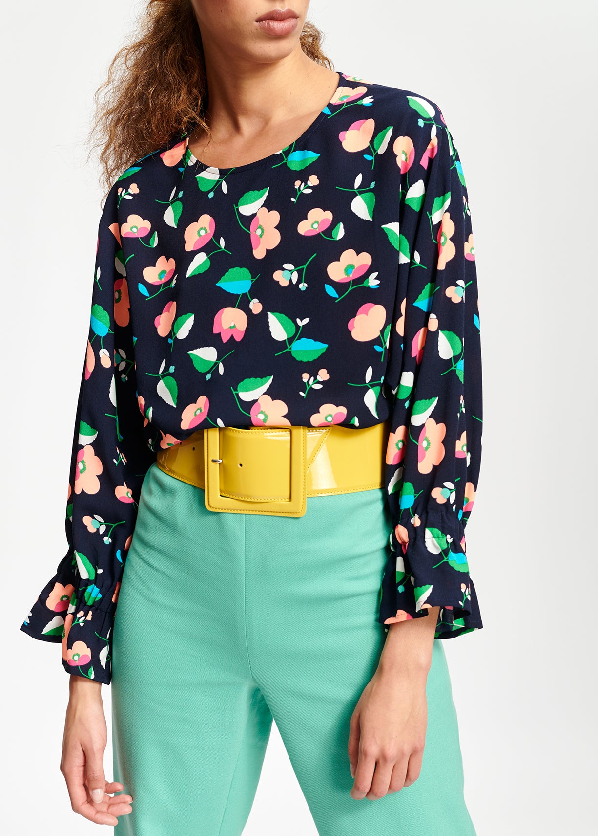 Navy blue floral blouse RE—SSENTIEL | Essentiel second hand