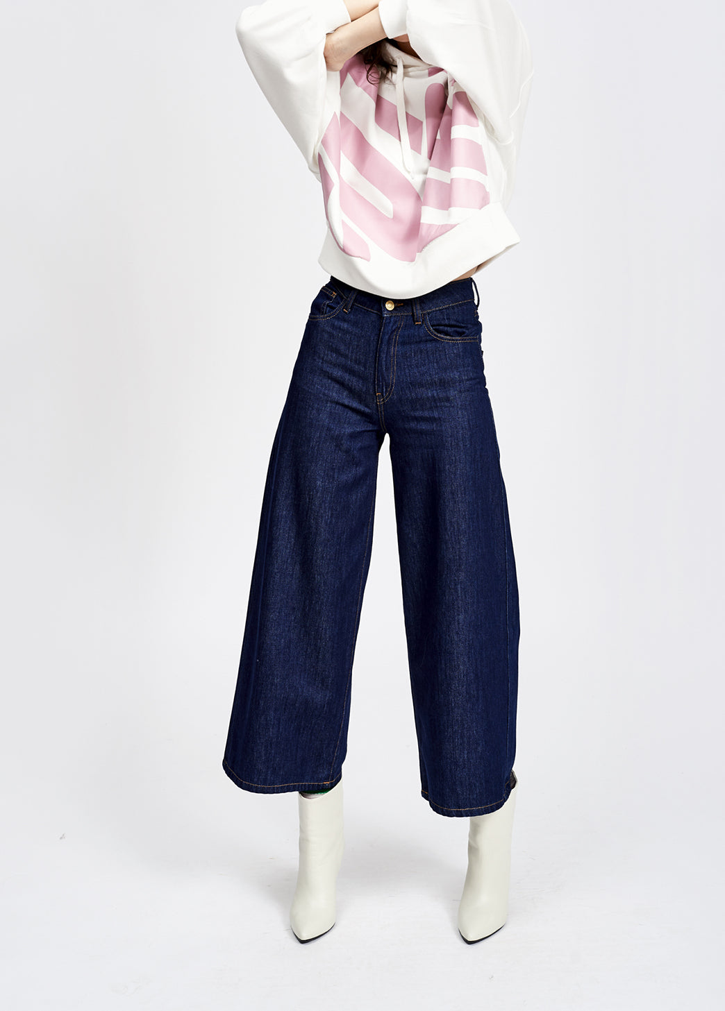 Dark blue cropped wide-leg jeans RE—SSENTIEL | Essentiel second hand