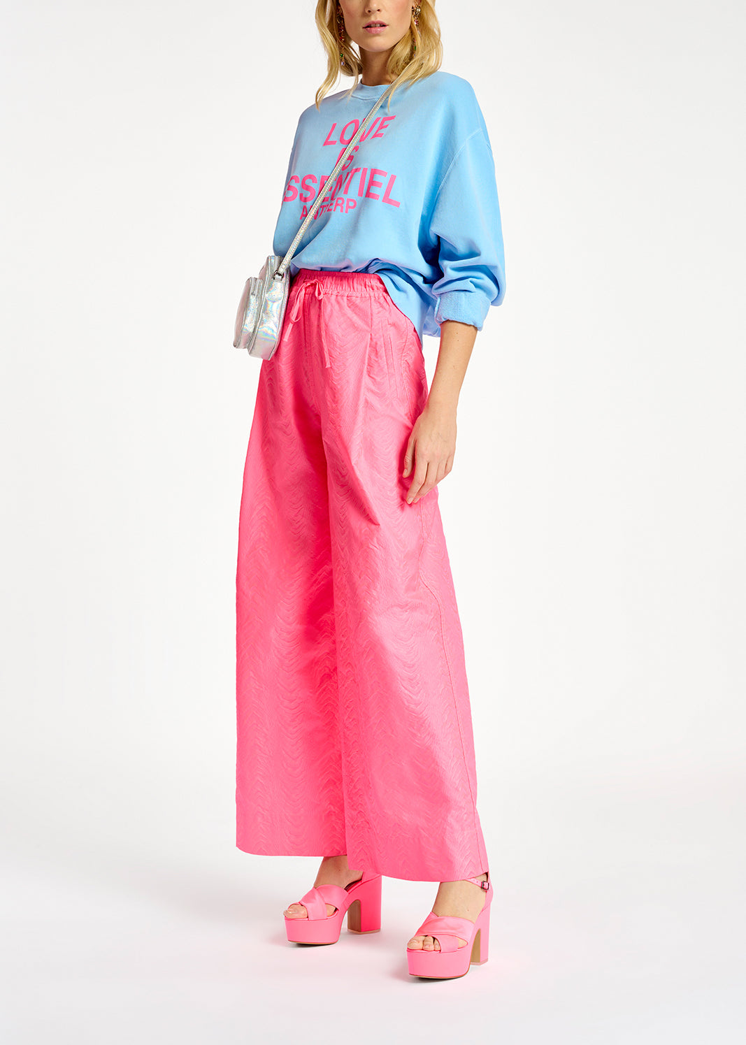 Fluoroze jacquard broek met brede pijpen RE—SSENTIEL | Essentiel second hand