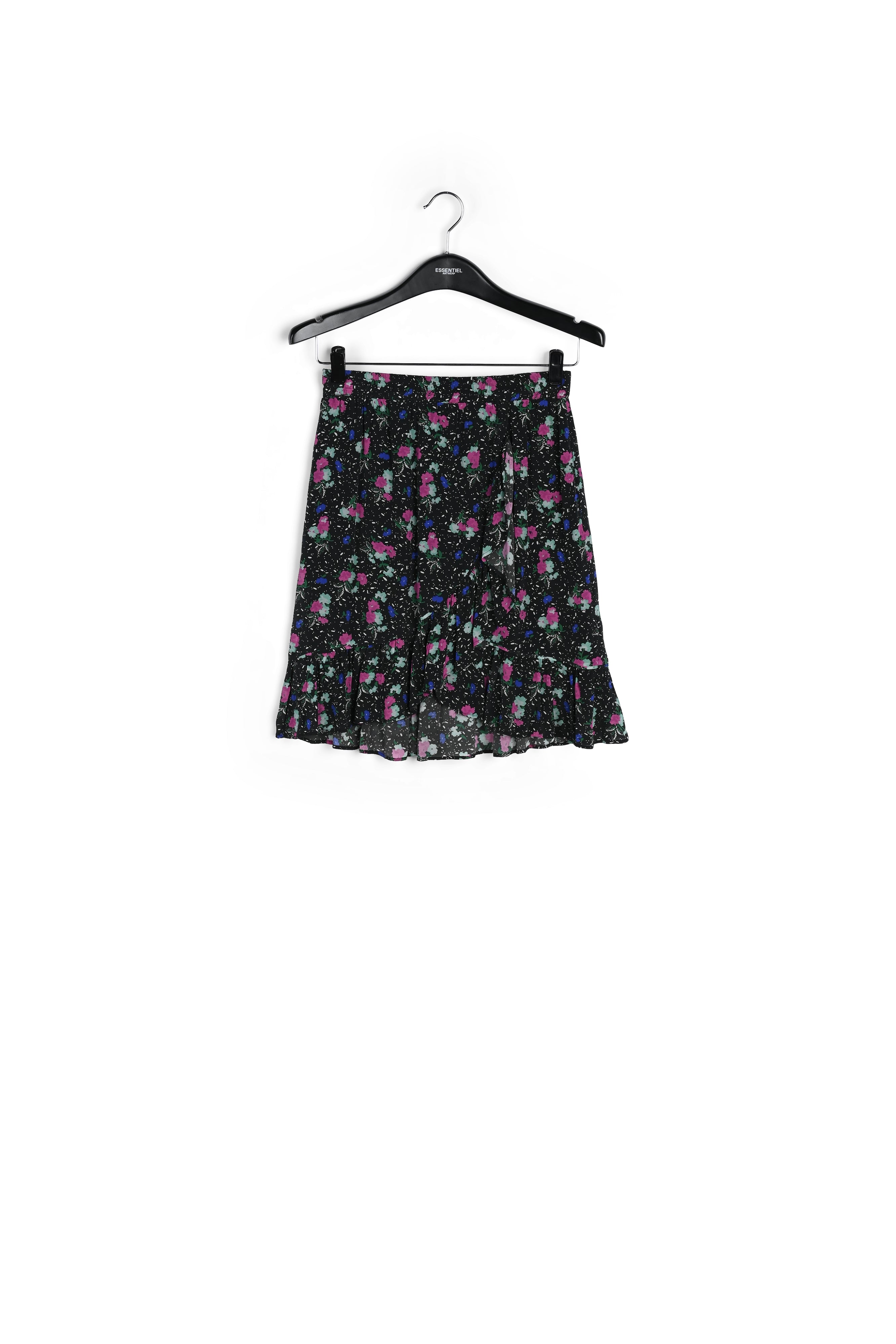 Jupe mini noire à fleurs avec volant RE—SSENTIEL | Essentiel second hand