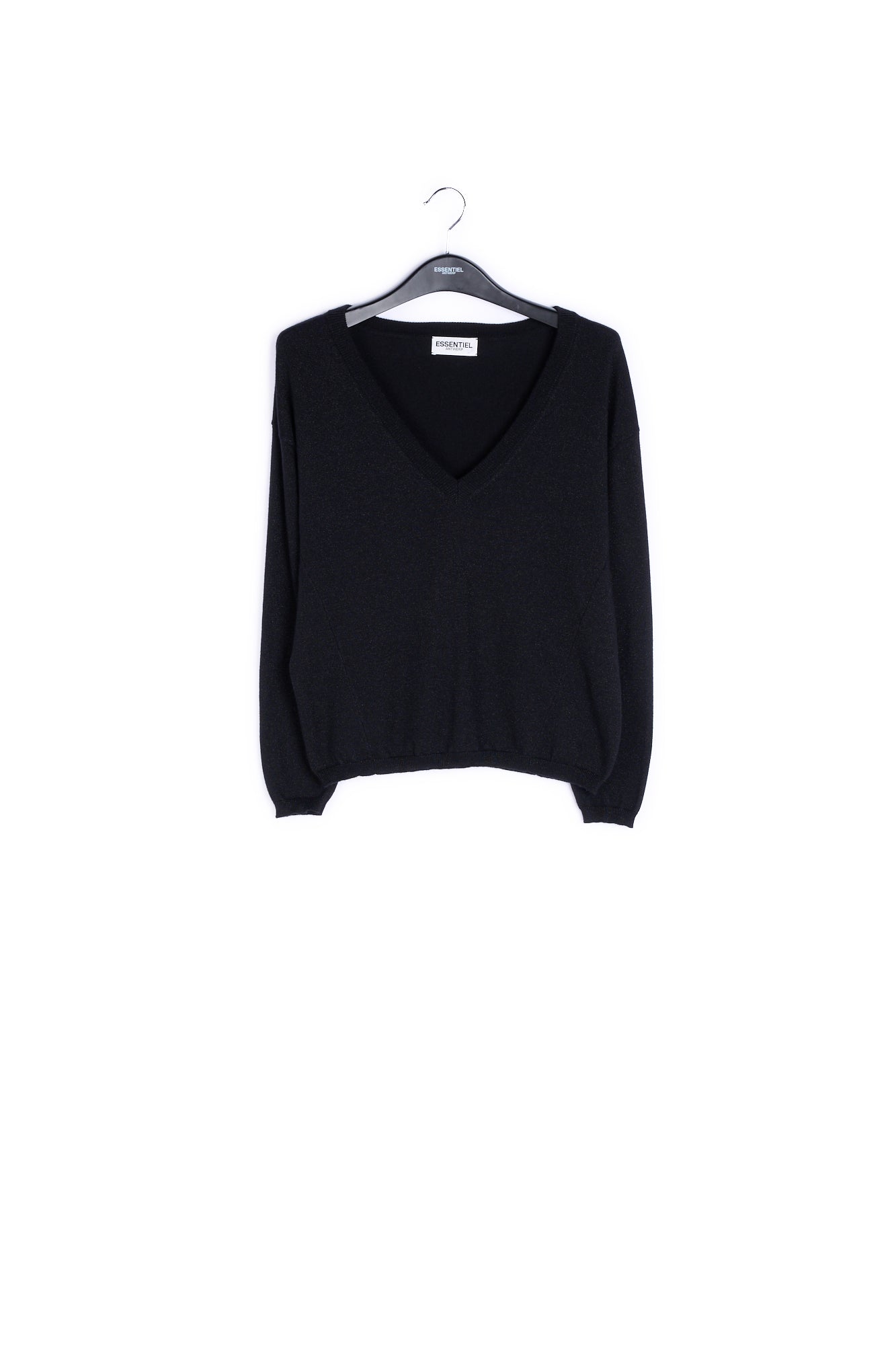 Black lurex knitted V-neck sweater RE—SSENTIEL | Essentiel second hand