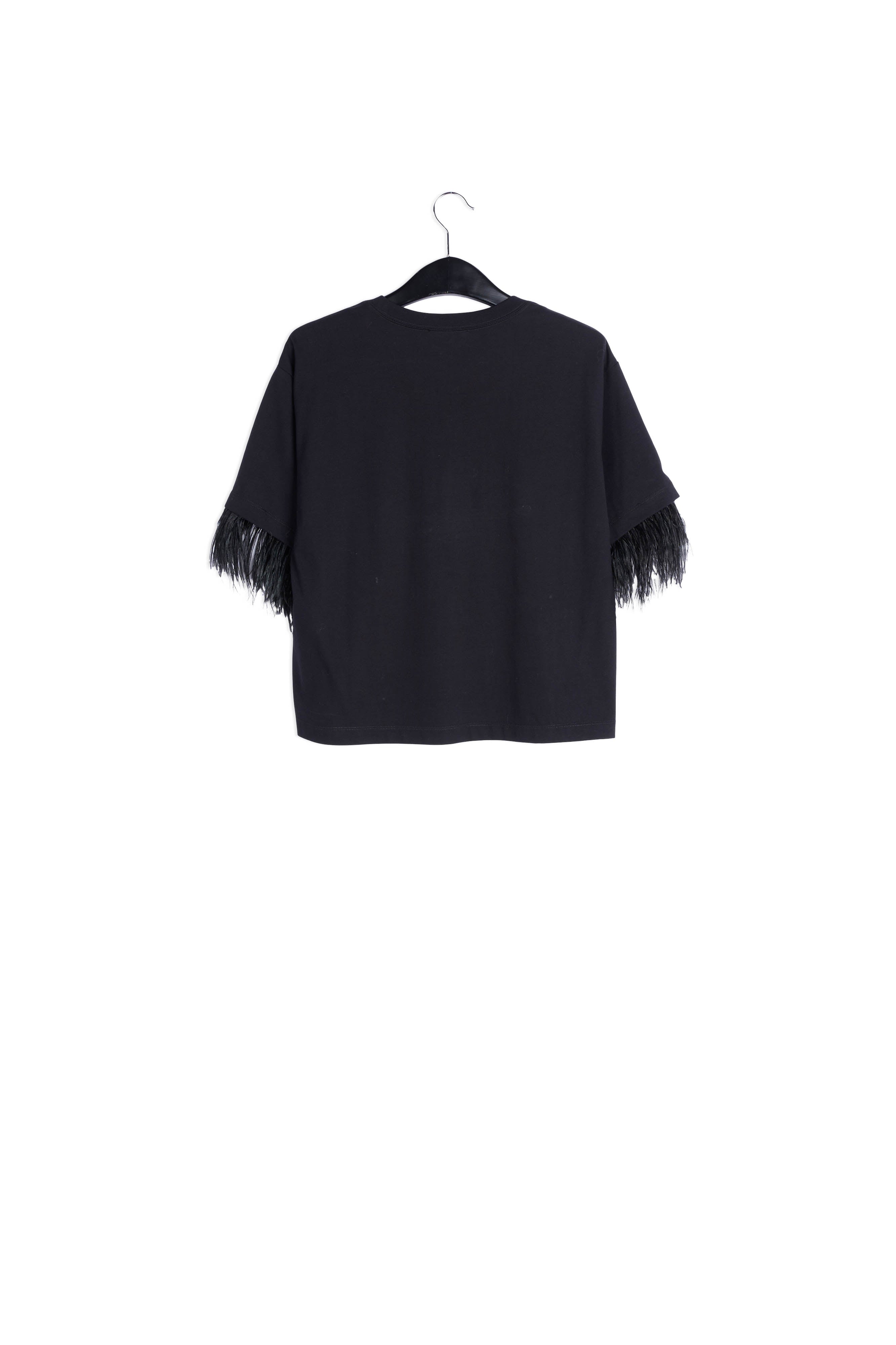 Black cotton-jersey t-shirt with feather trims RE—SSENTIEL | Essentiel second hand