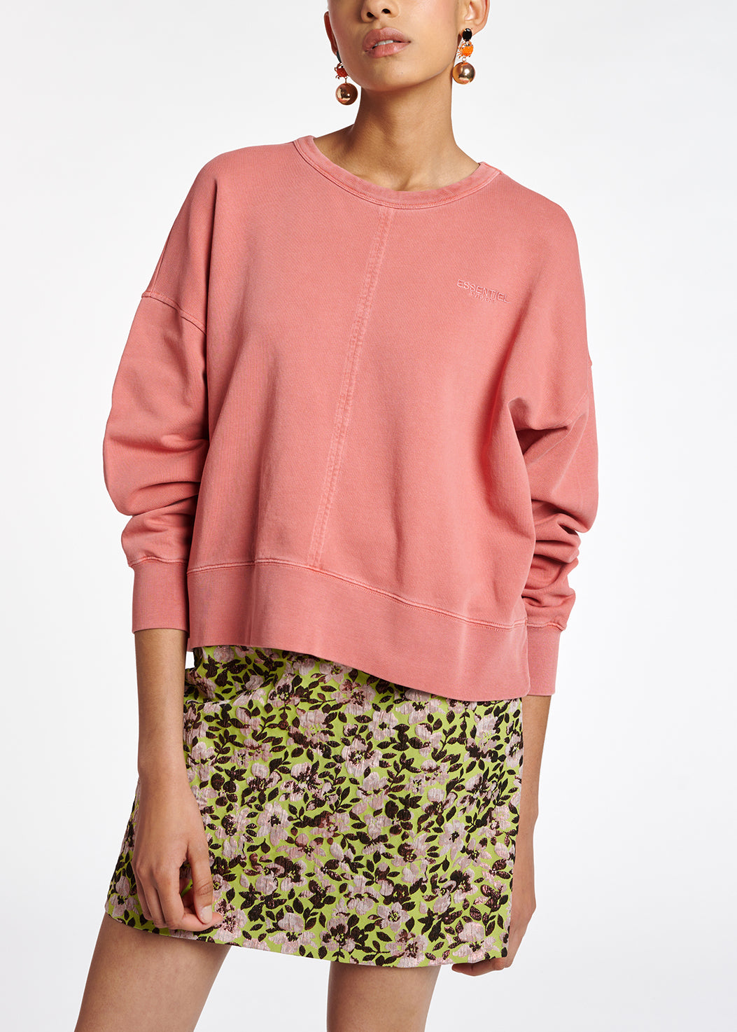 Pink organic-cotton jersey sweatshirt RE—SSENTIEL | Essentiel second hand