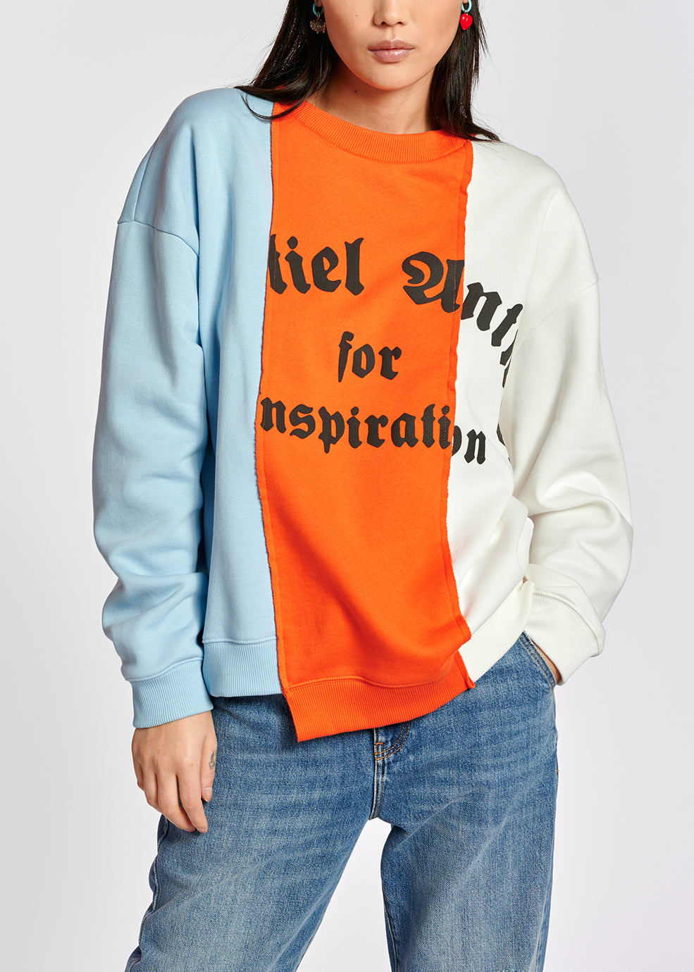 Light blue, orange and white patchwork sweatshirt RE—SSENTIEL | Essentiel second hand