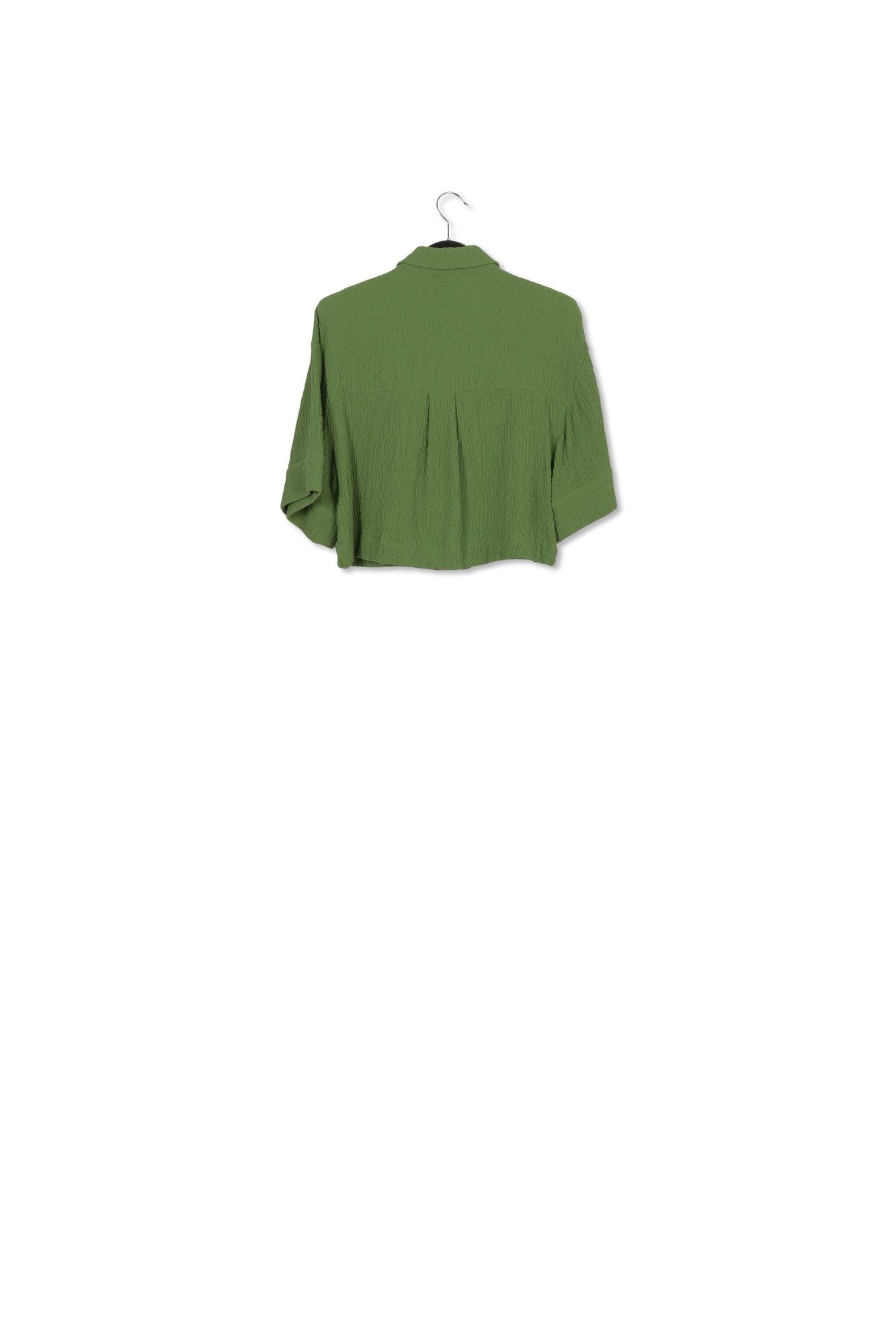 Dark green seersucker cropped shirt RE—SSENTIEL | Essentiel second hand