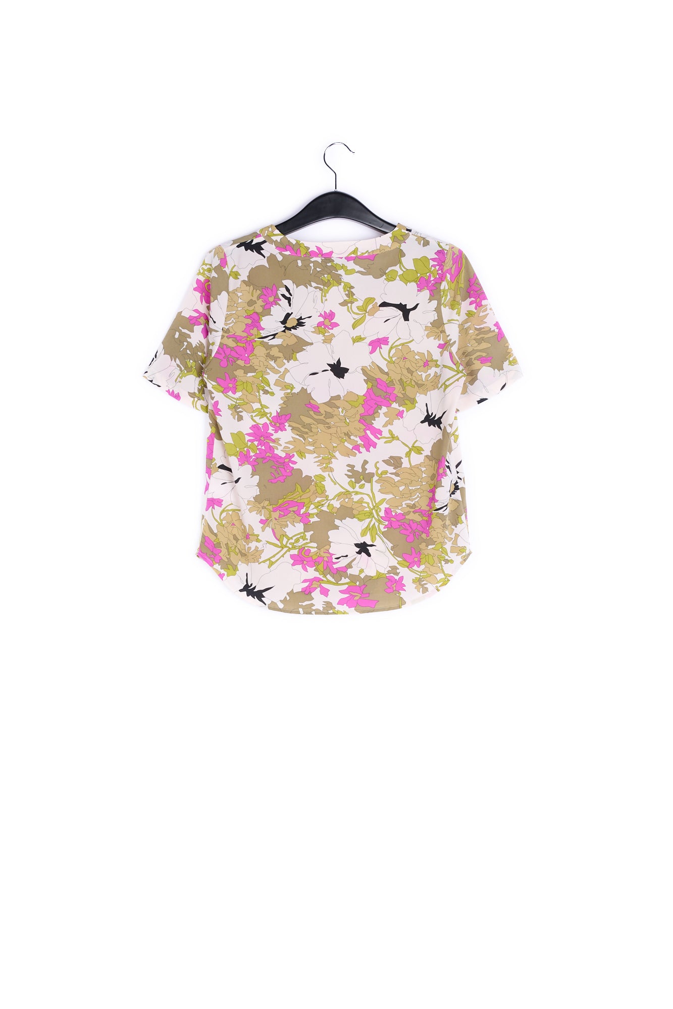 Khaki green, white and pink floral print top RE—SSENTIEL | Essentiel second hand