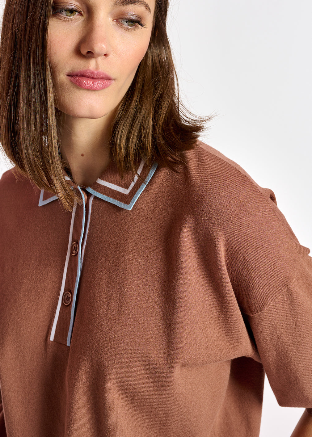 Brown knitted polo top RE—SSENTIEL | Essentiel second hand