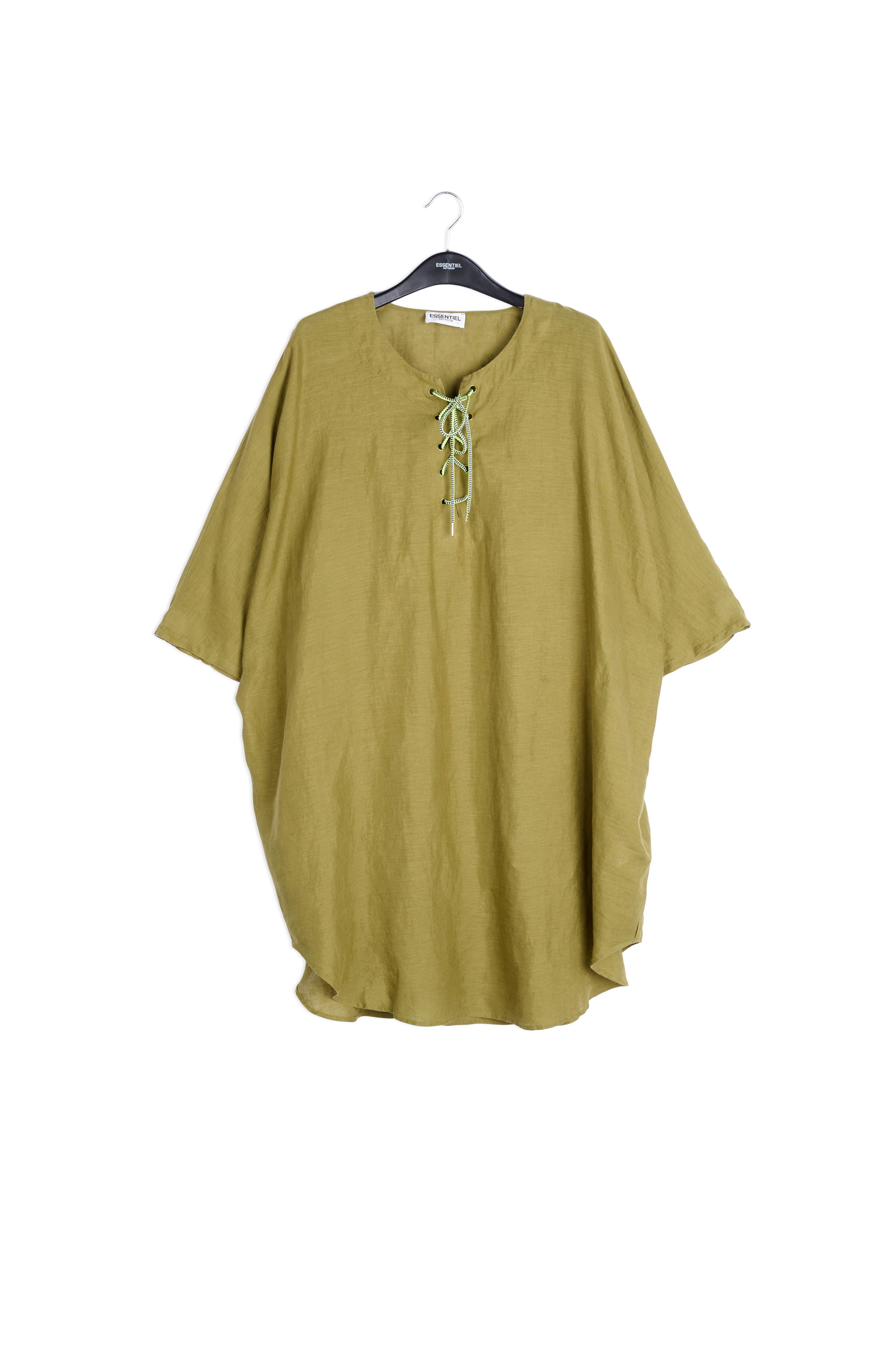 Oversized khaki green linen dress RE—SSENTIEL | Essentiel second hand