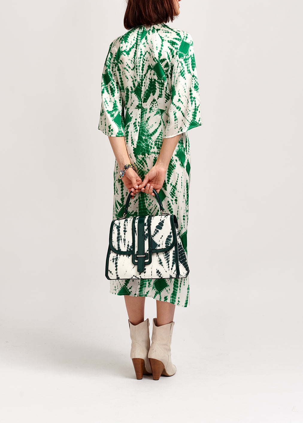 Off-white and green tie-dyed silk midi dress RE—SSENTIEL | Essentiel second hand
