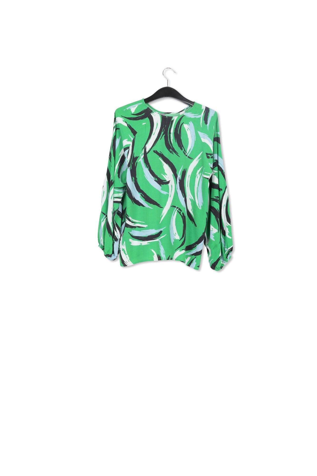 Black relaxed-fit top with abstract print RE—SSENTIEL | Essentiel second hand