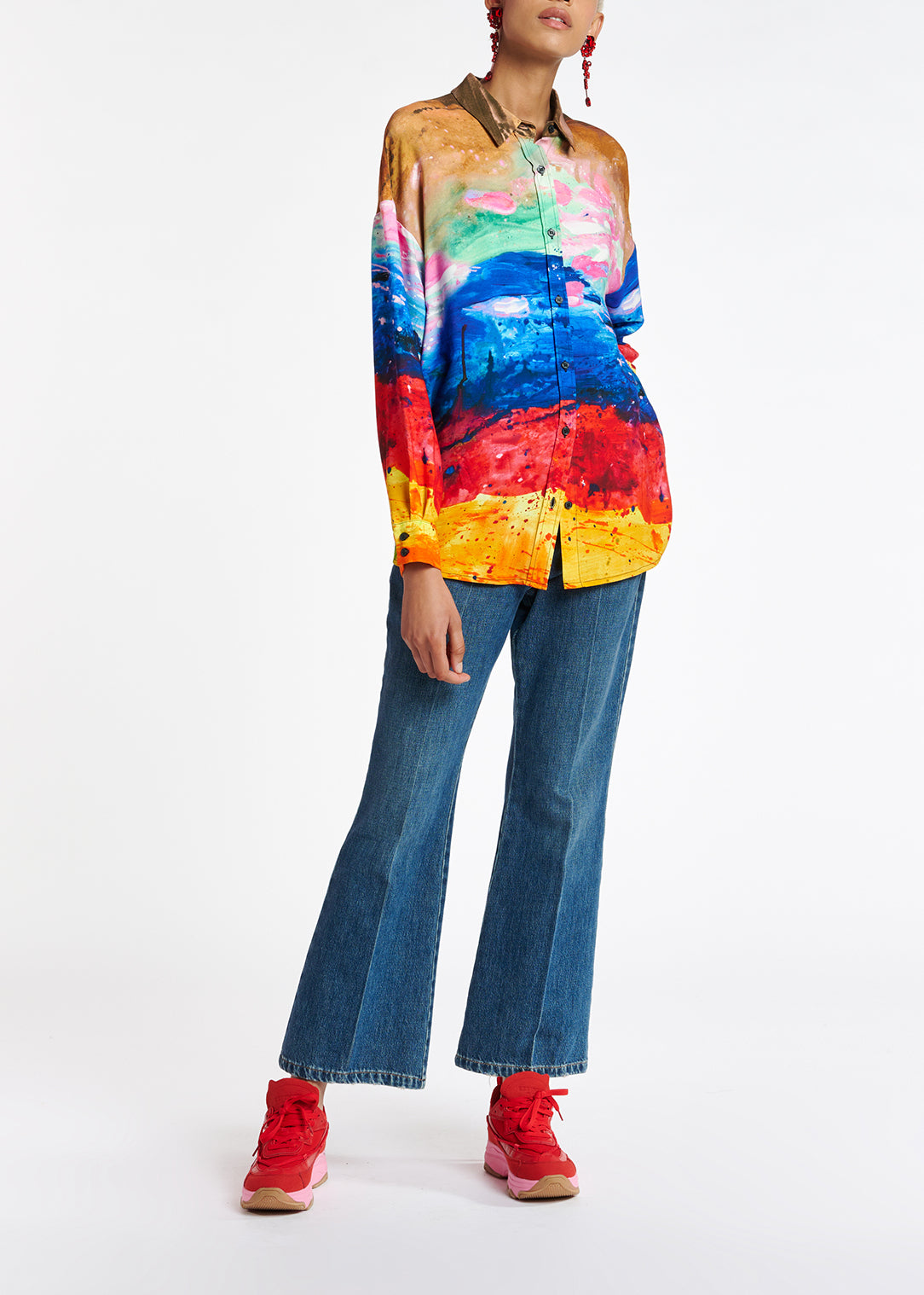 Multicolored oversized satin shirt RE—SSENTIEL | Essentiel second hand