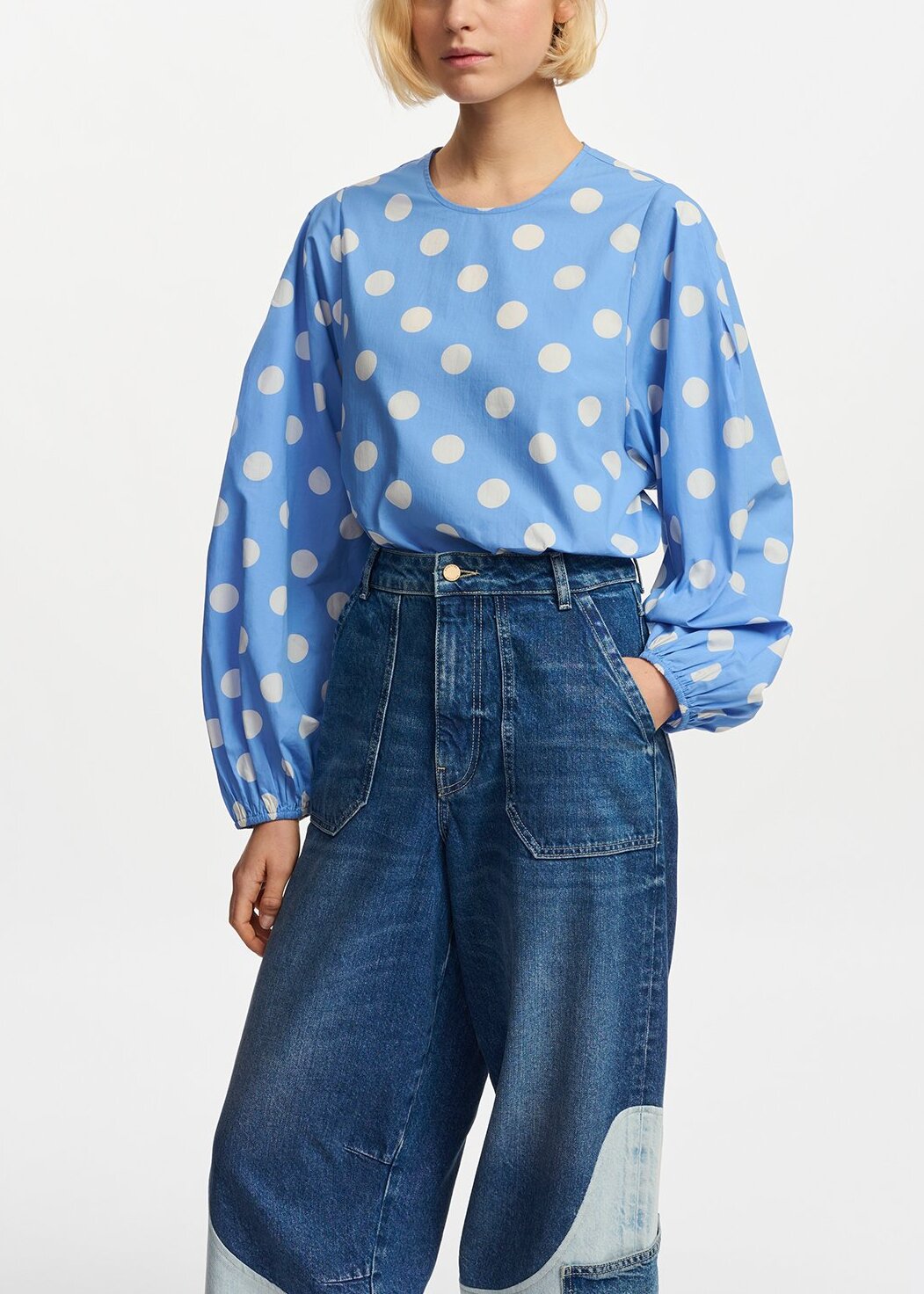 Blue and white polka-dot top with puffed sleeves RE—SSENTIEL | Essentiel second hand