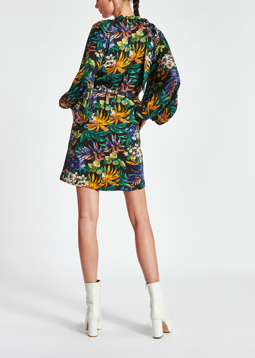 Black floral-print mini dress with pussy-bow RE—SSENTIEL | Essentiel second hand
