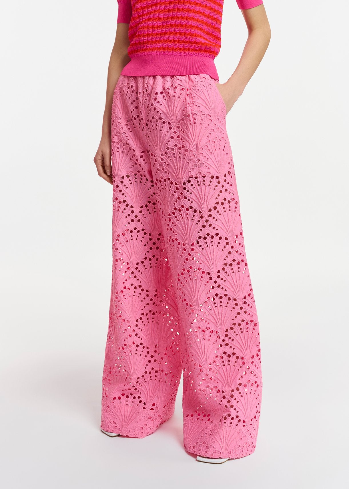 Pink broderie anglaise cotton pants RE—SSENTIEL | Essentiel second hand