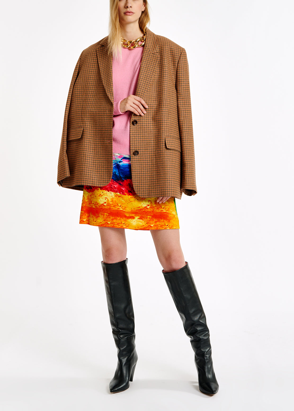 Brown check oversized-fit blazer RE—SSENTIEL | Essentiel second hand