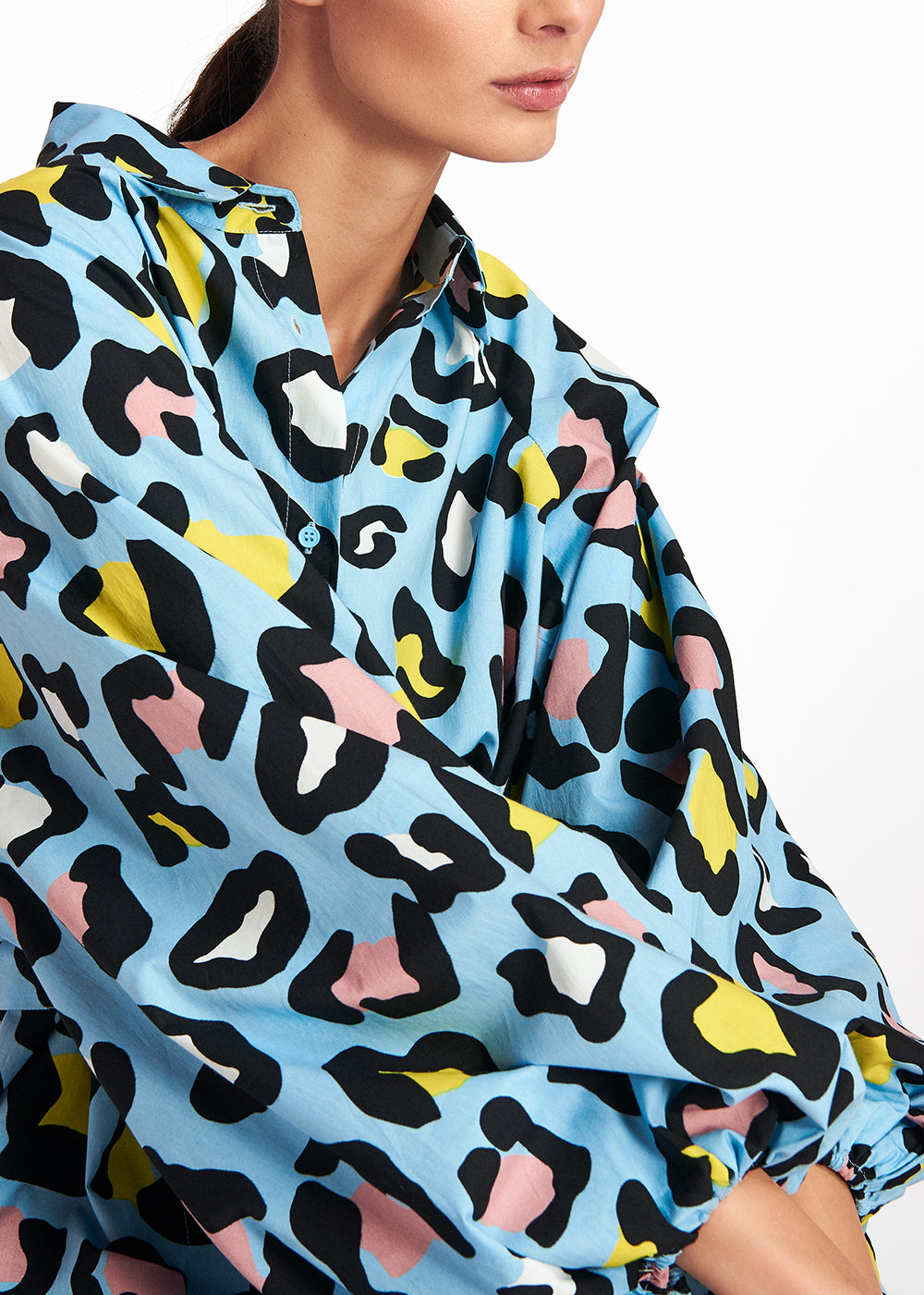 Light blue leopard-print shirt dress RE—SSENTIEL | Essentiel second hand