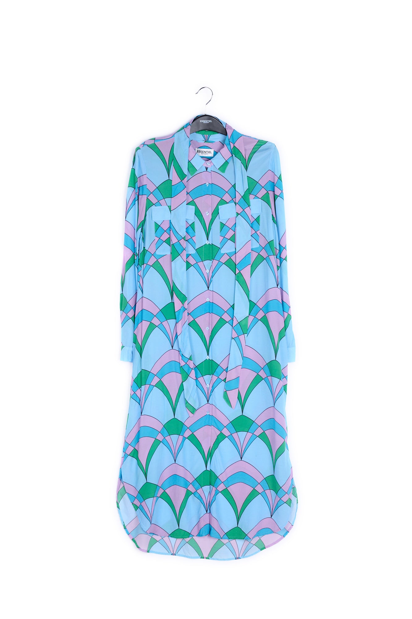 Light blue graphic print shirt dress RE—SSENTIEL | Essentiel second hand