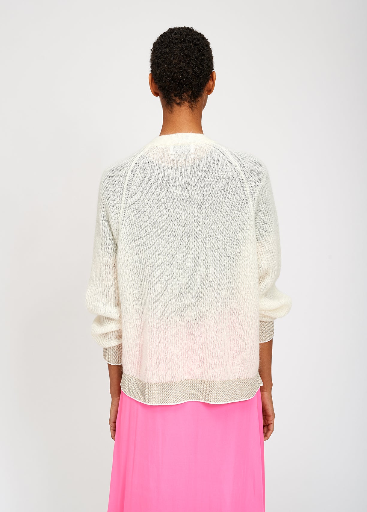 Off-white ribbed open cardigan with accentuated trims RE—SSENTIEL | Essentiel second hand