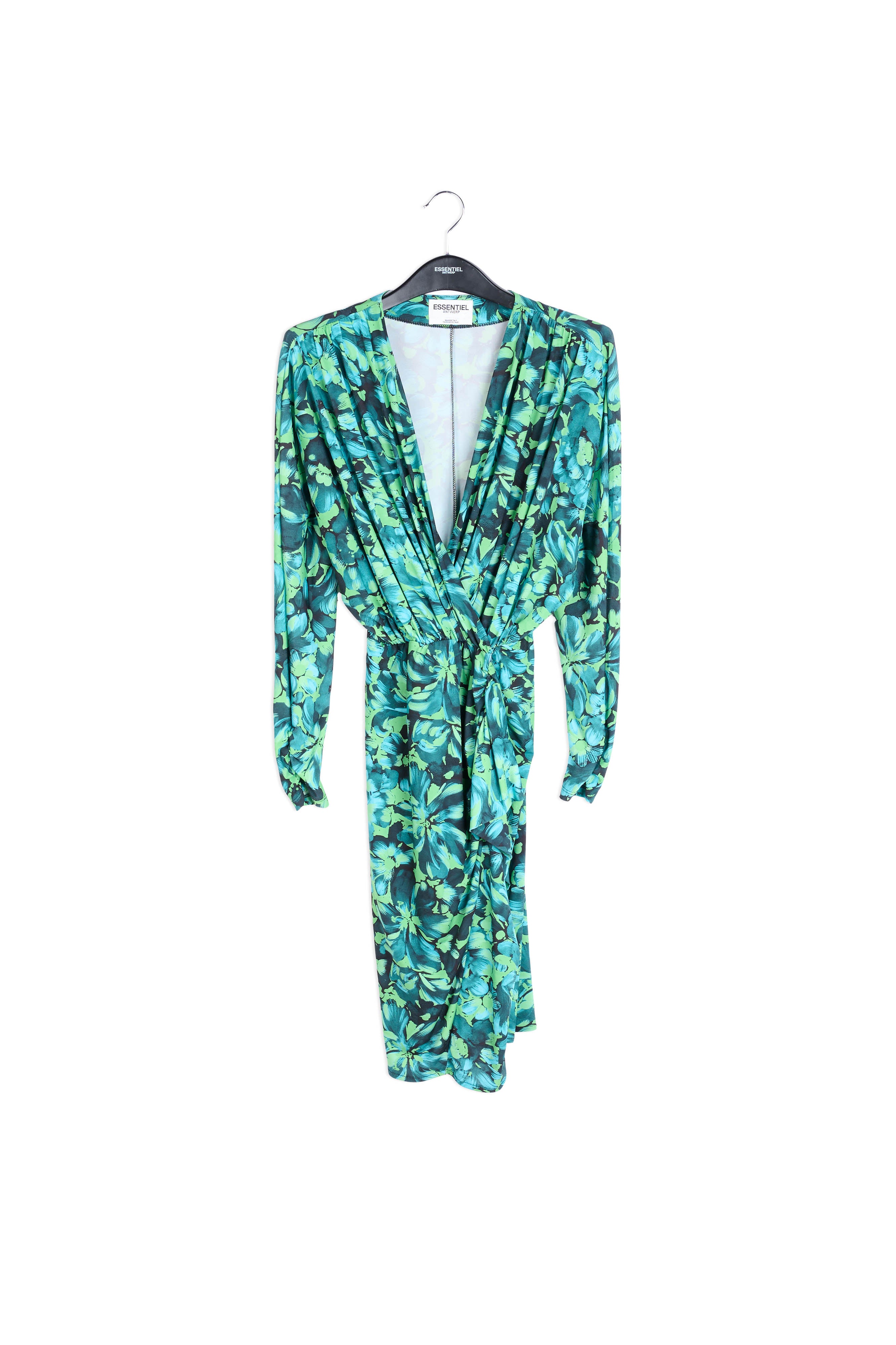 Robe cache-cœur verte et bleue avec draperie RE—SSENTIEL | Essentiel second hand