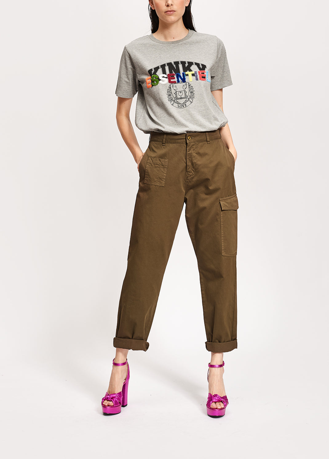 Army green cotton cargo pants RE—SSENTIEL | Essentiel second hand