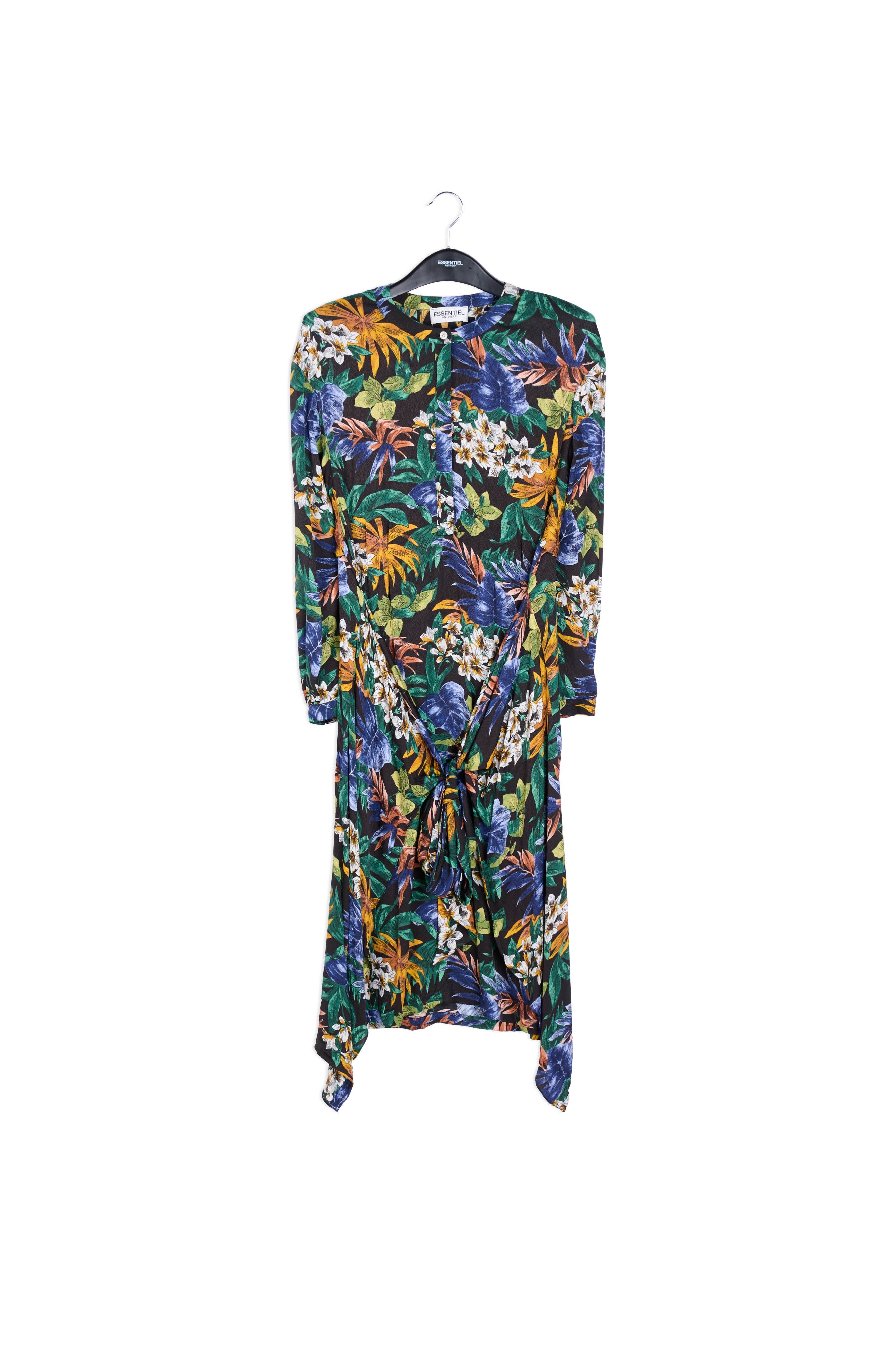 Blue, green and orange floral-print midi dress RE—SSENTIEL | Essentiel second hand