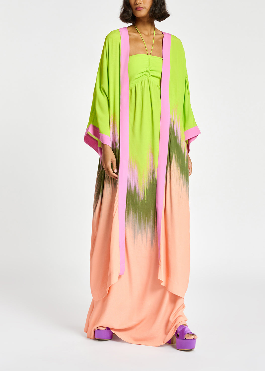 Robe maxi vert citron, pêche et kaki RE—SSENTIEL | Essentiel second hand