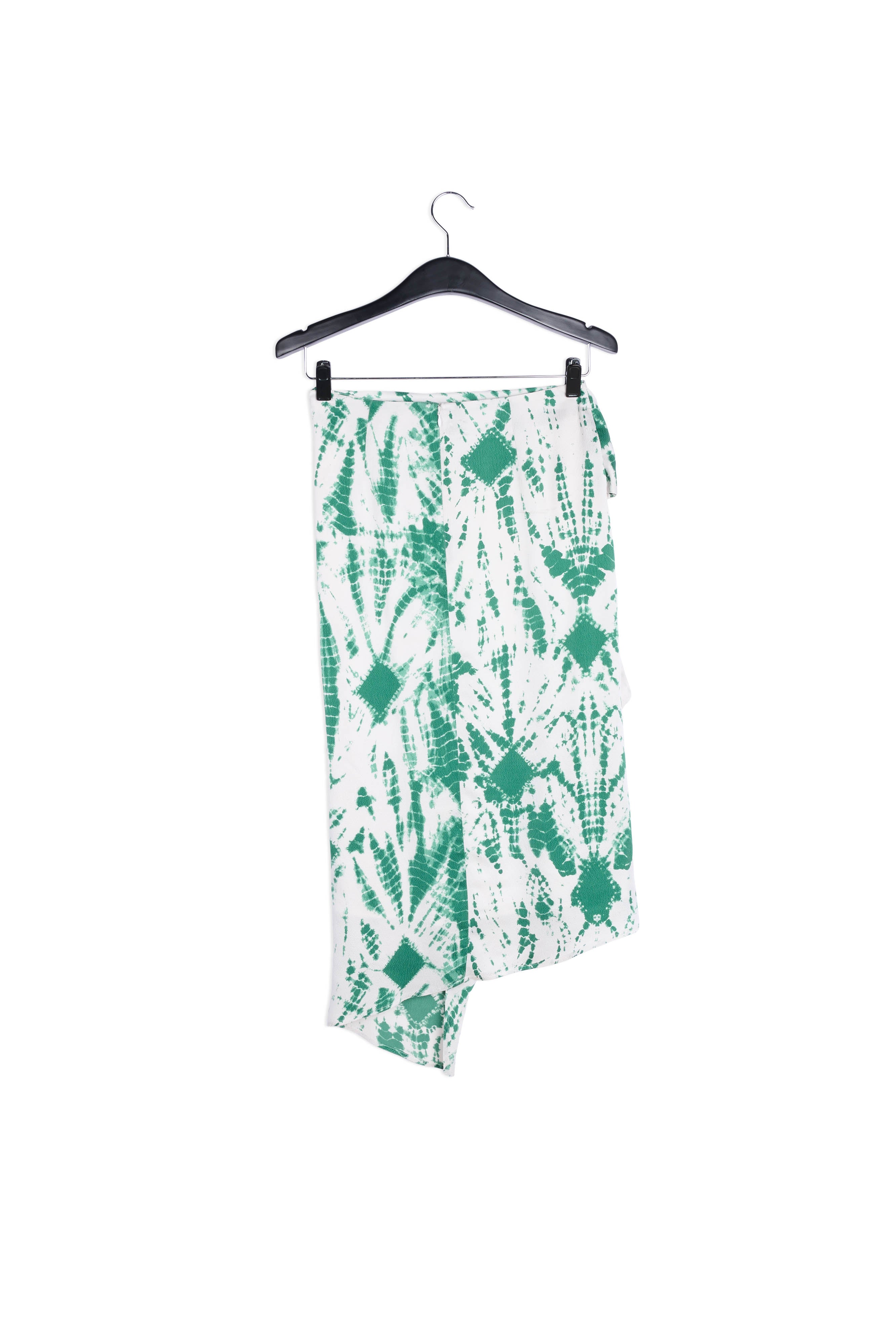 Gebroken witte en groene tie-dyed zijden midirok RE—SSENTIEL | Essentiel second hand