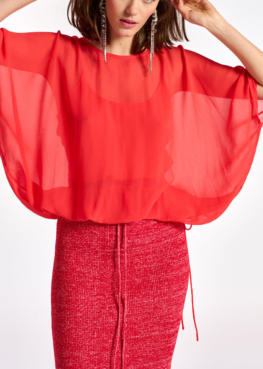 Red voluminous sheer top RE—SSENTIEL | Essentiel second hand