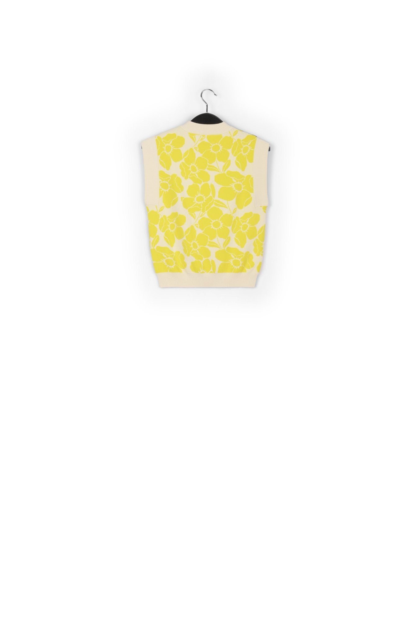 Off-white and yellow floral jacquard-knit sleeveless top RE—SSENTIEL | Essentiel second hand