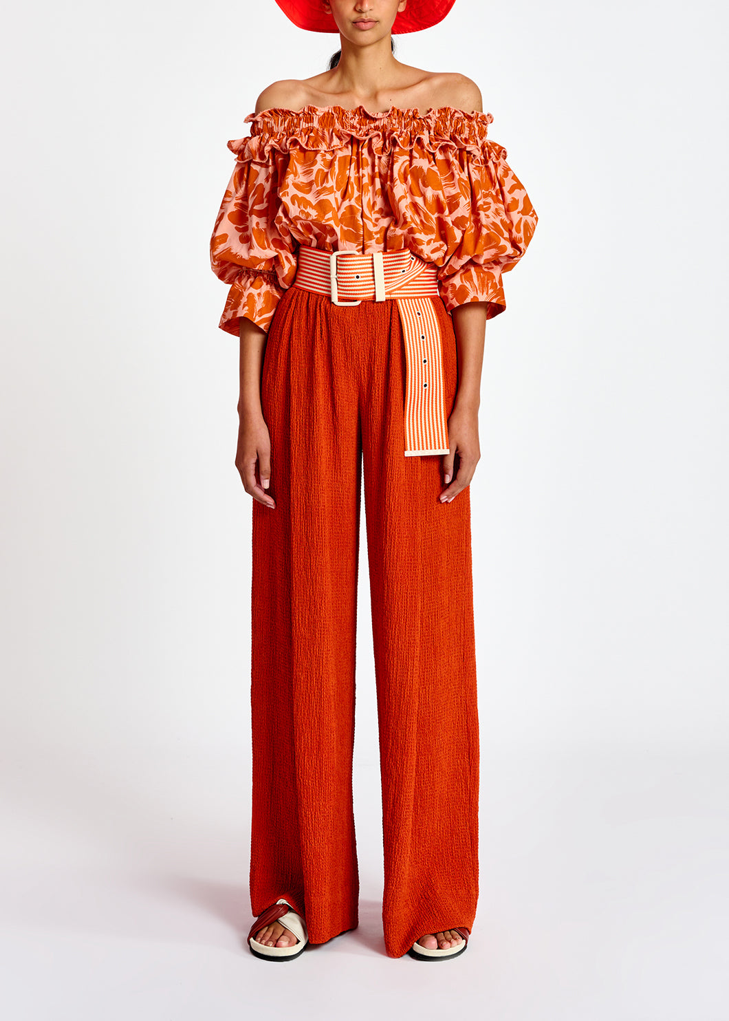 Orange wide-leg seersucker pants RE—SSENTIEL | Essentiel second hand