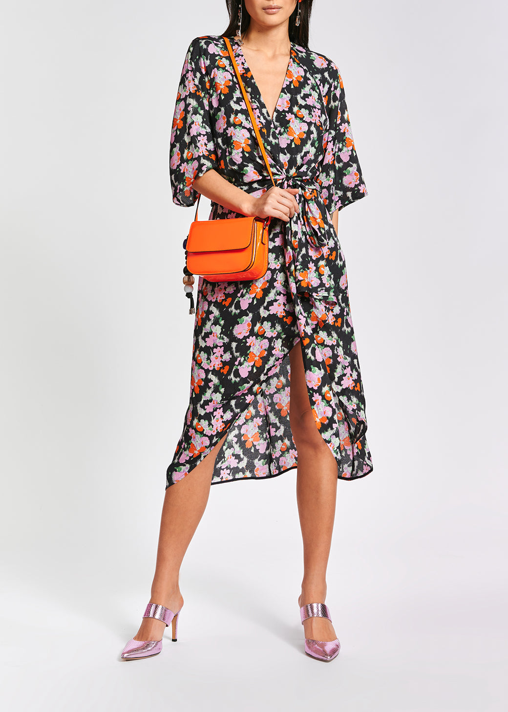 Robe midi bleu foncé à  fleurs RE—SSENTIEL | Essentiel second hand