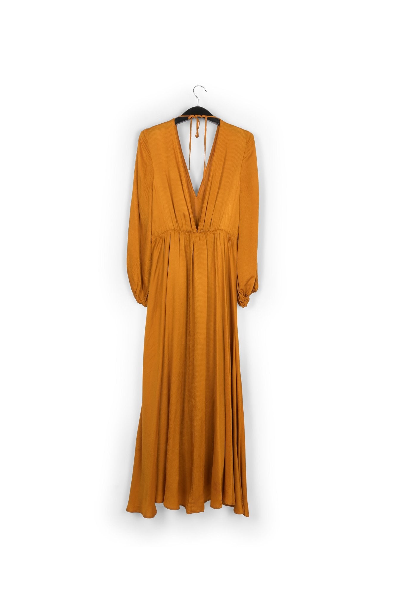 Ochre pink long-sleeved v-neck maxi dress RE—SSENTIEL | Essentiel second hand