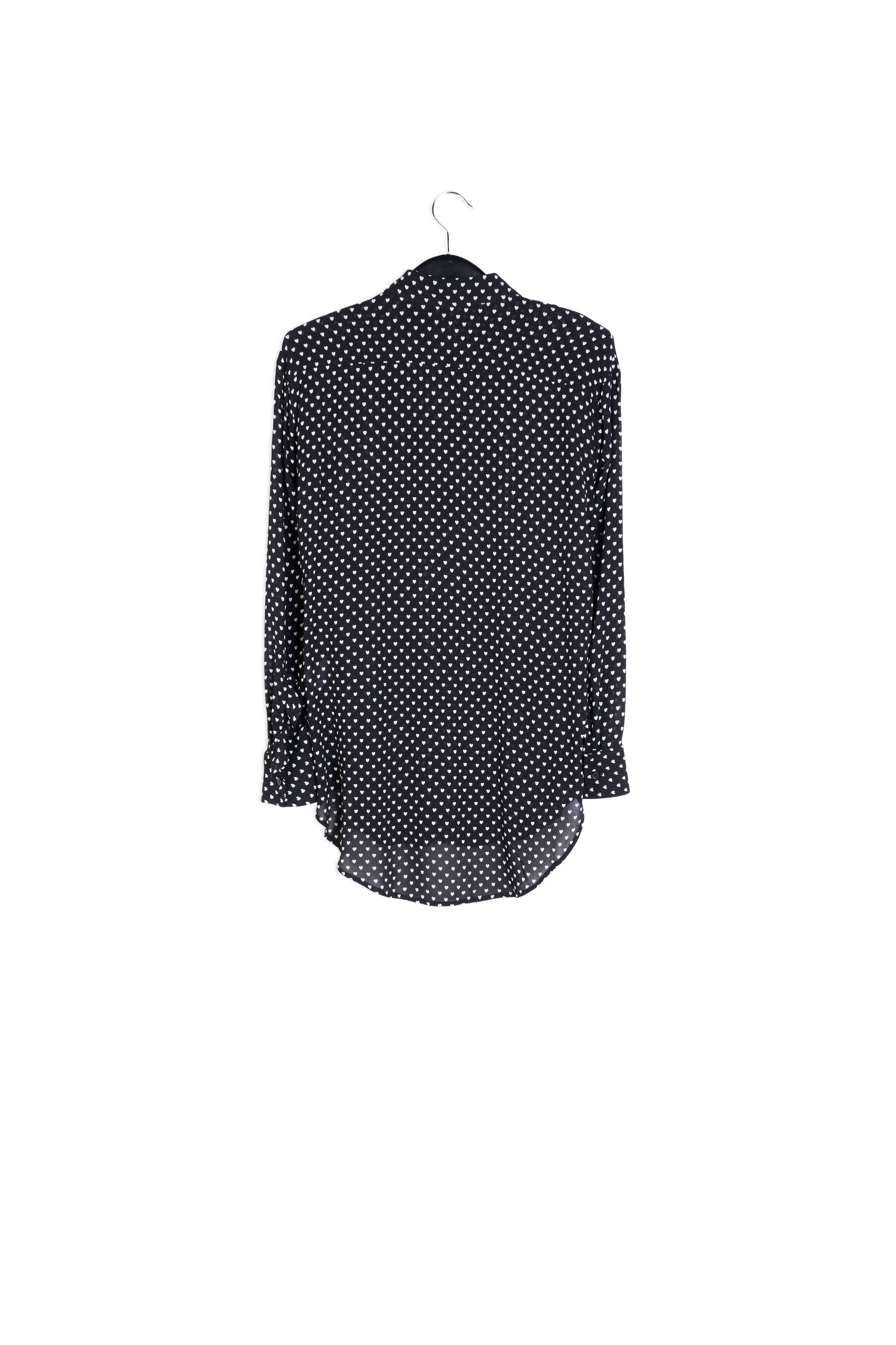 Zwart hemd met ruches en hartenprint RE—SSENTIEL | Essentiel second hand