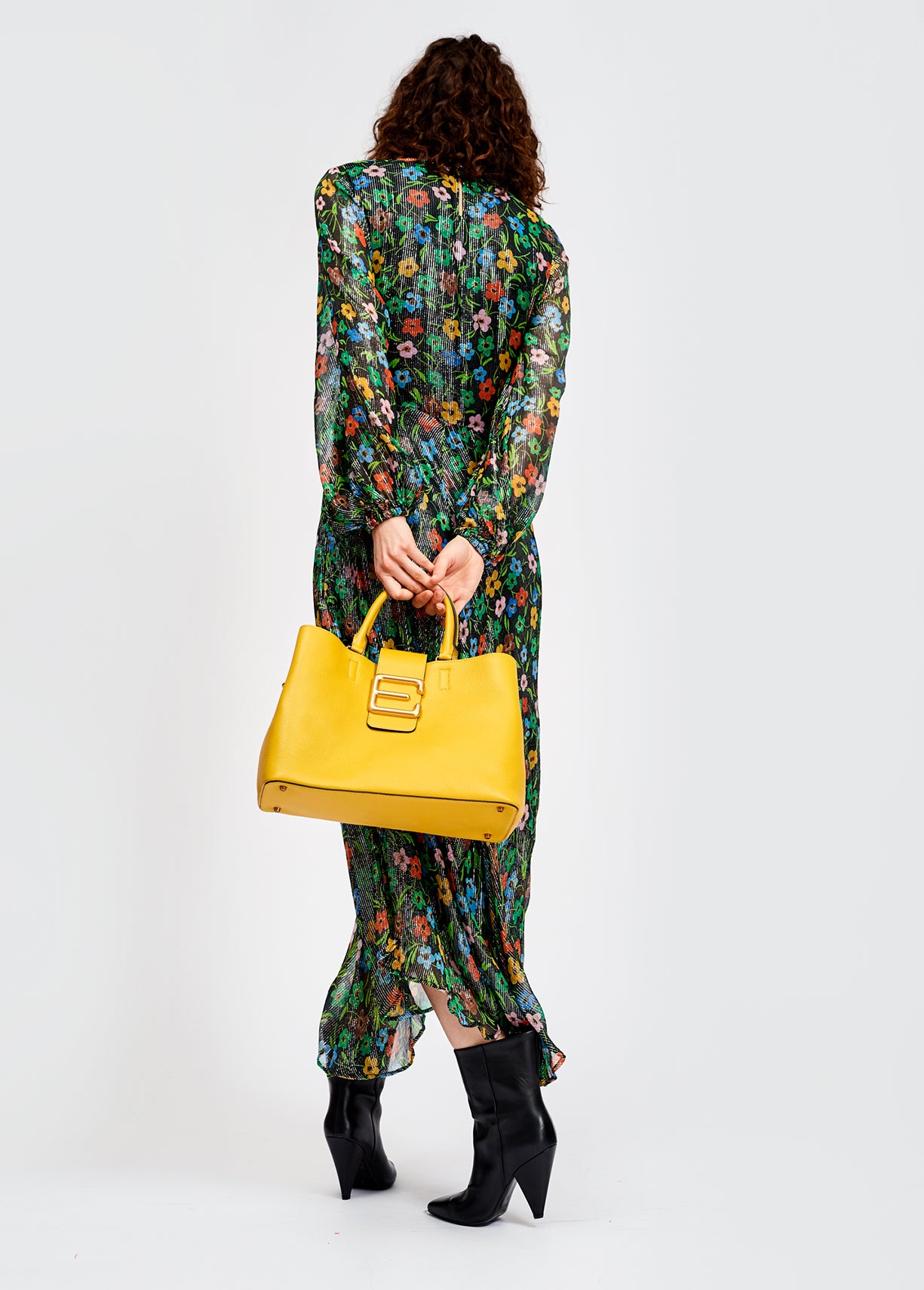 Black floral print midi dress with shiny thread RE—SSENTIEL | Essentiel second hand