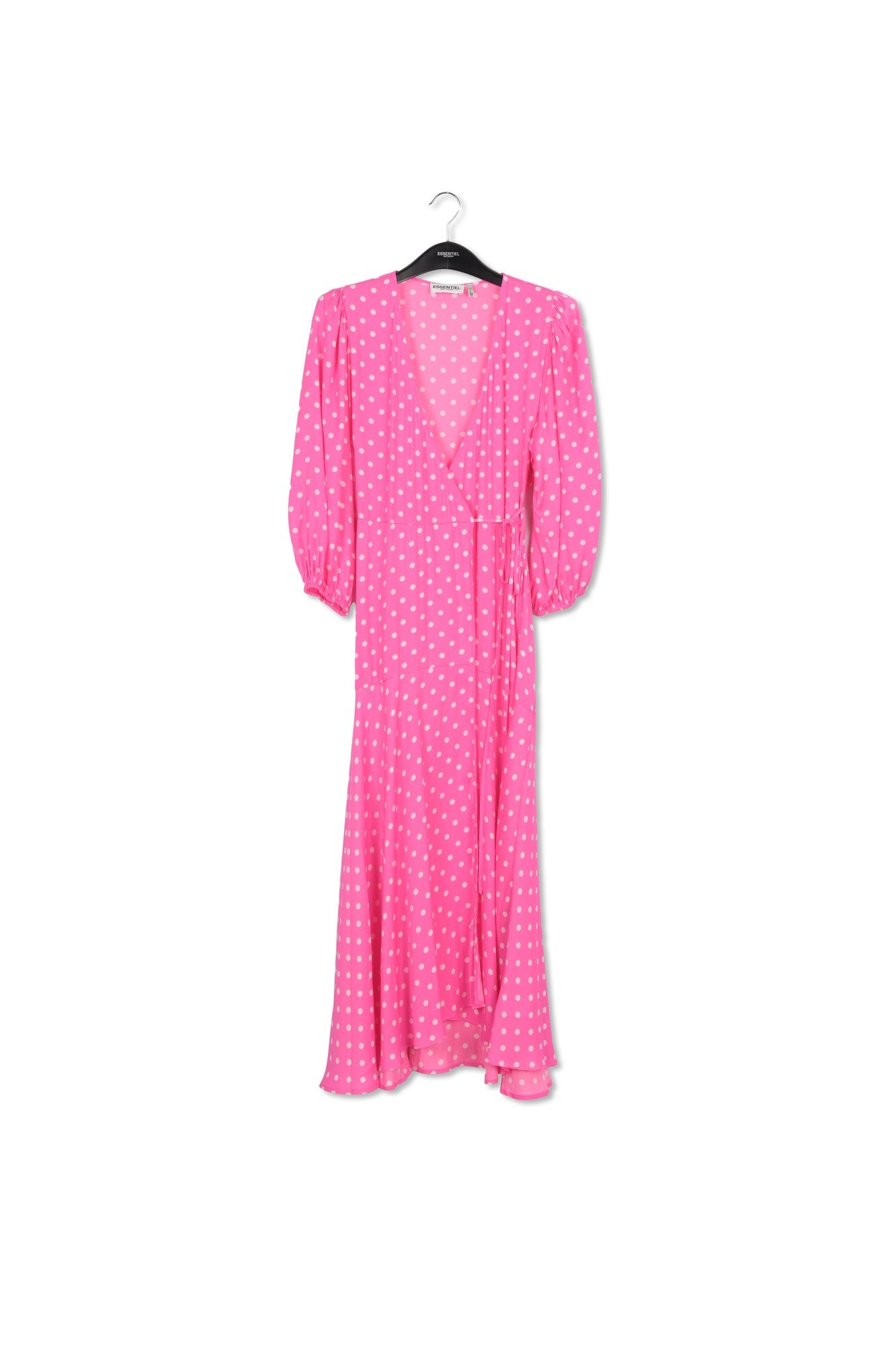 Robe maxi portefeuille rose fluo à pois RE—SSENTIEL | Essentiel second hand