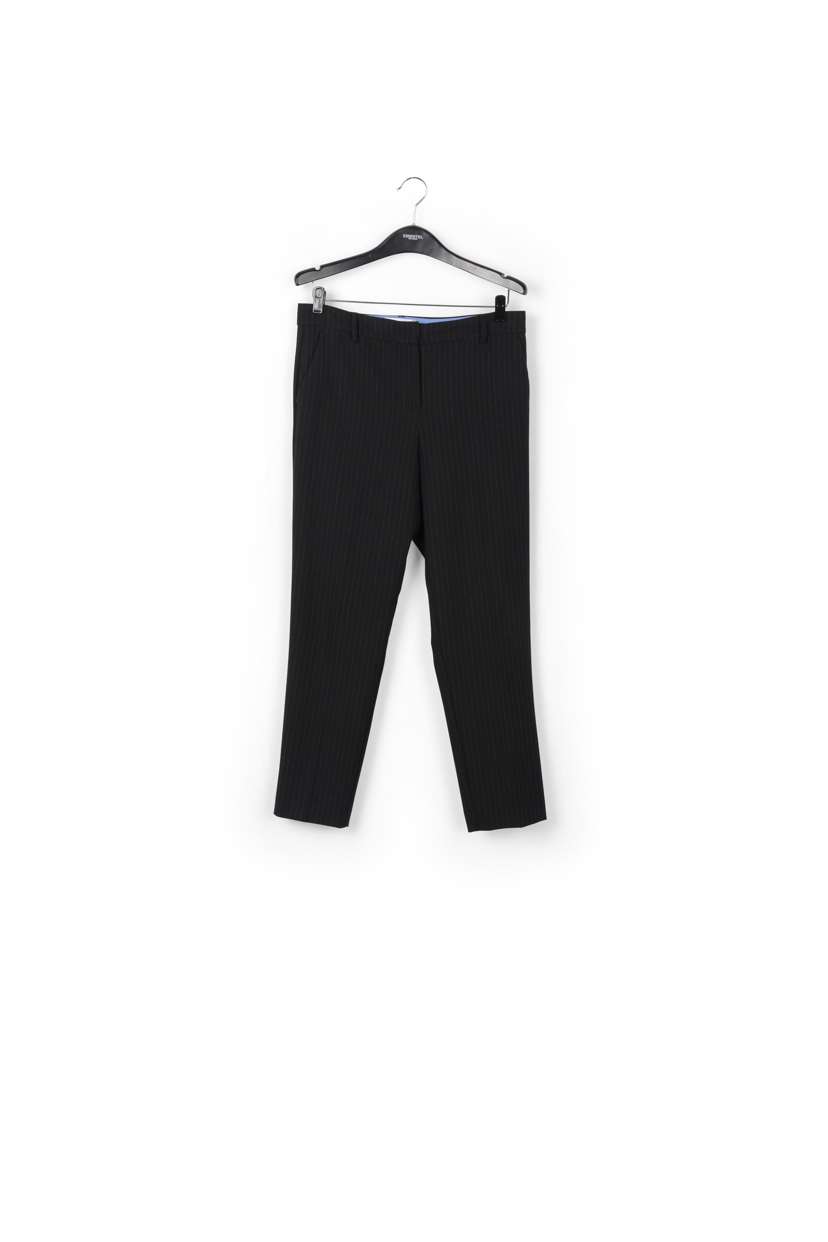Zwarte, geklede broek met fijn streepmotief RE—SSENTIEL | Essentiel second hand