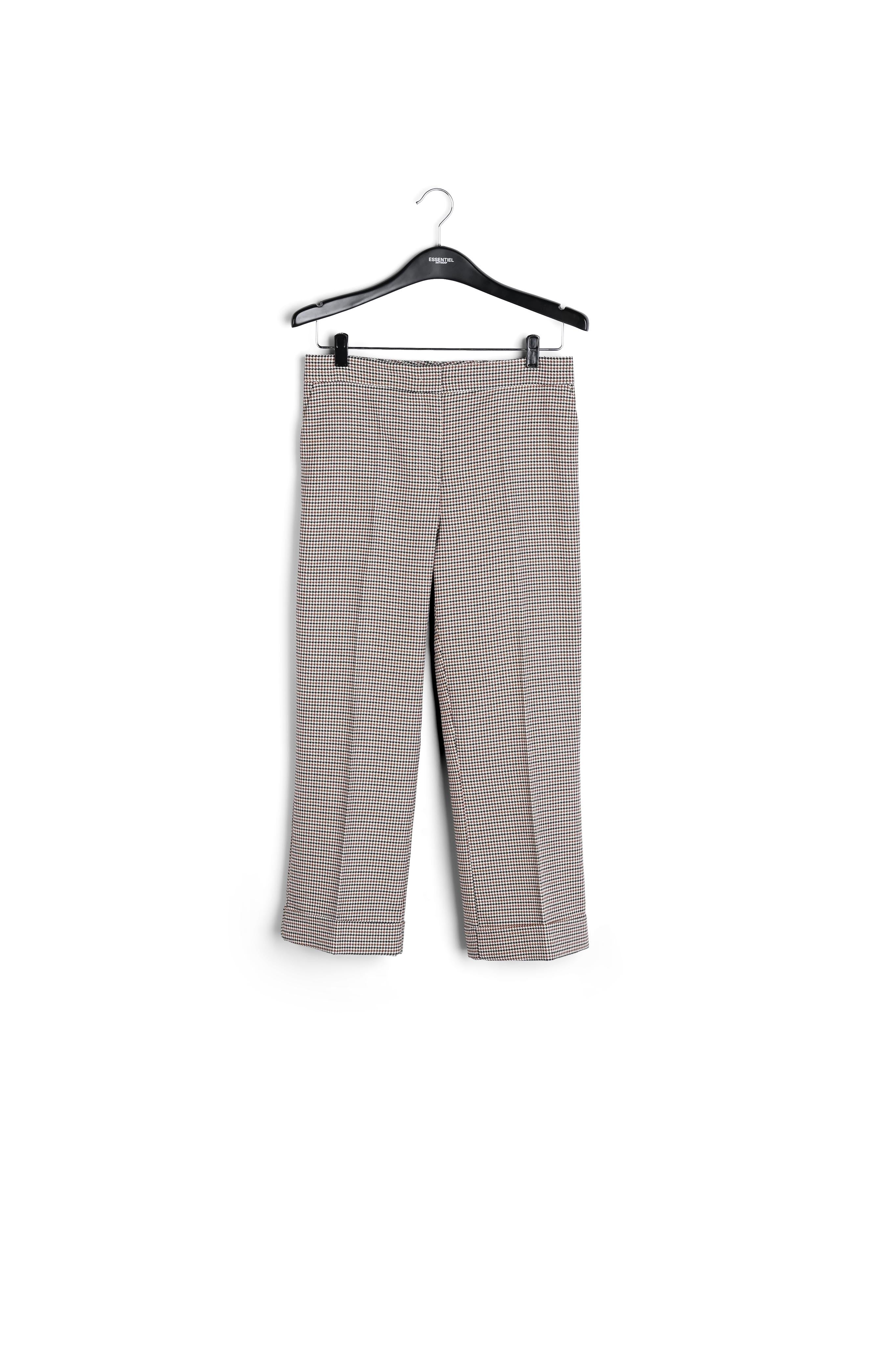 Pantalon 7/8ème pied-de-poule beige avec ourlet replié RE—SSENTIEL | Essentiel second hand
