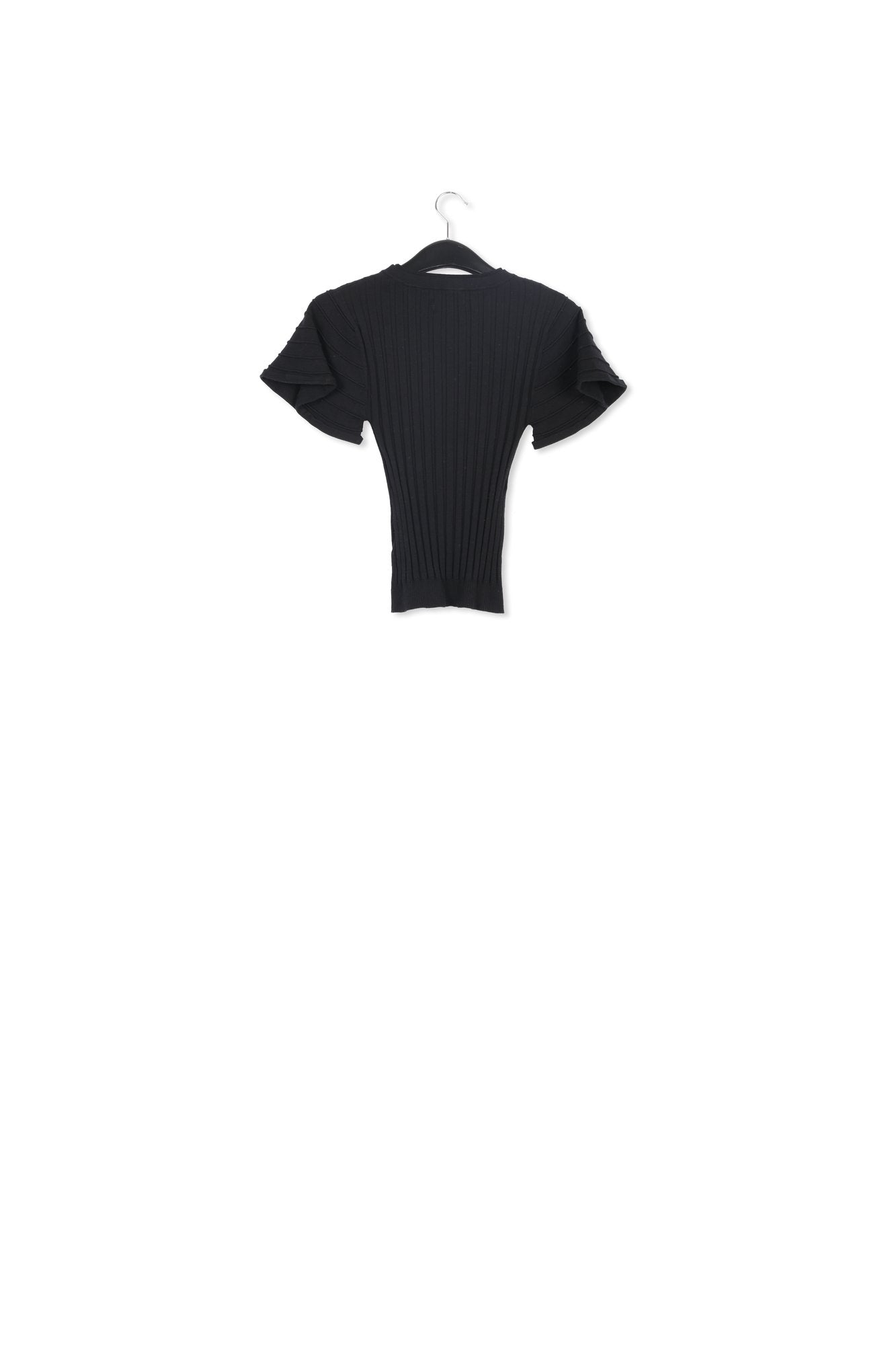 Black rib-knitted top with flared short sleeves RE—SSENTIEL | Essentiel second hand