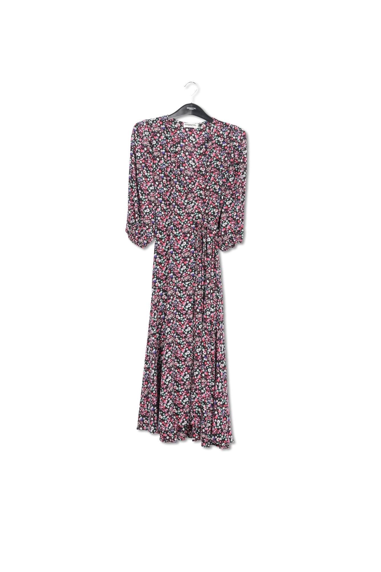 Black floral-print wrap maxi dress RE—SSENTIEL | Essentiel second hand