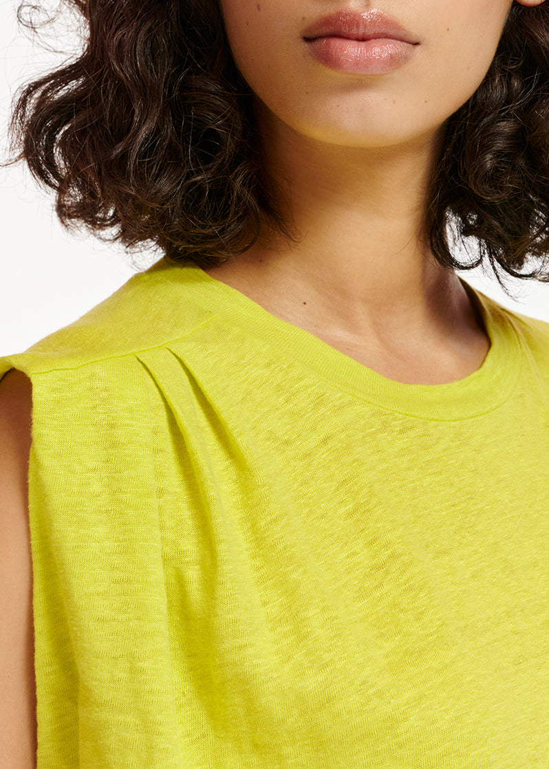Lime green linen sleeveless T-shirt RE—SSENTIEL | Essentiel second hand