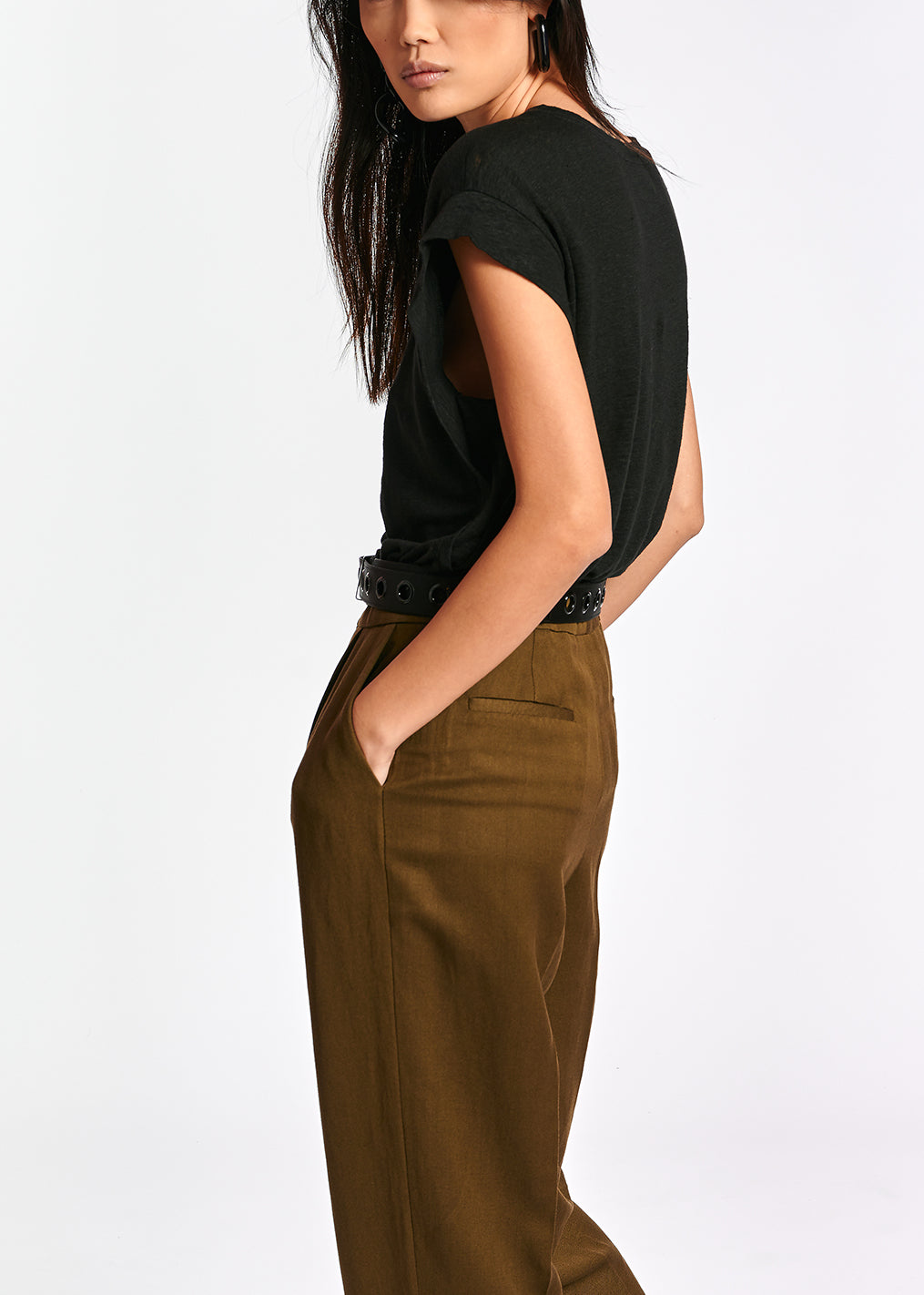 Black linen relaxed-fit T-shirt RE—SSENTIEL | Essentiel second hand